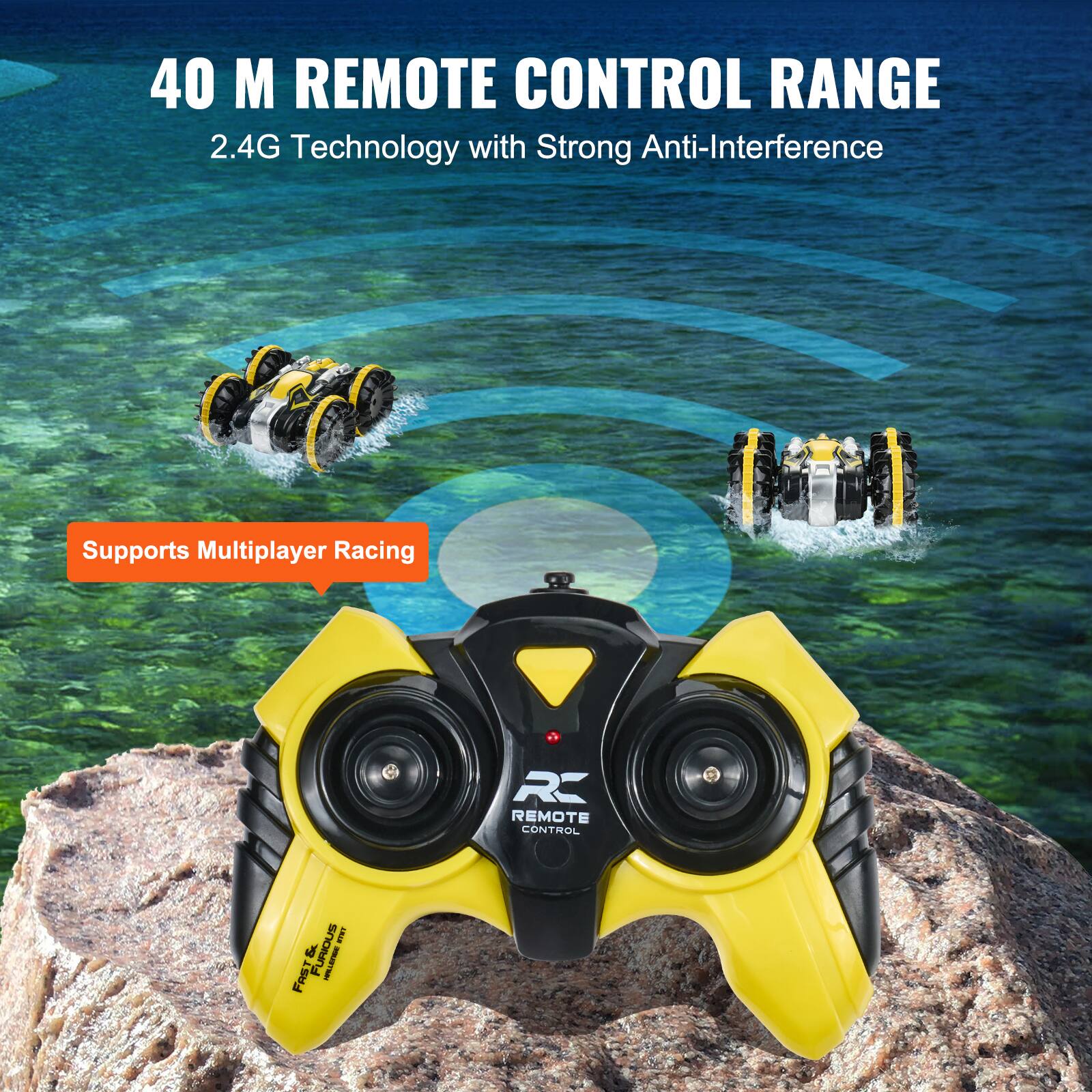 40 M REMOTE CONTROL RANGE  
2.4G Technology with Strong Anti-Interference  

Supports Multiplayer Racing