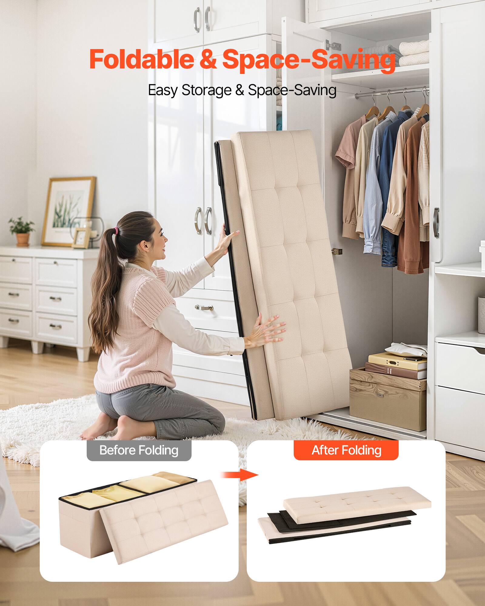 Foldable & Space-Saving  
Easy Storage & Space-Saving  

Before Folding  
After Folding