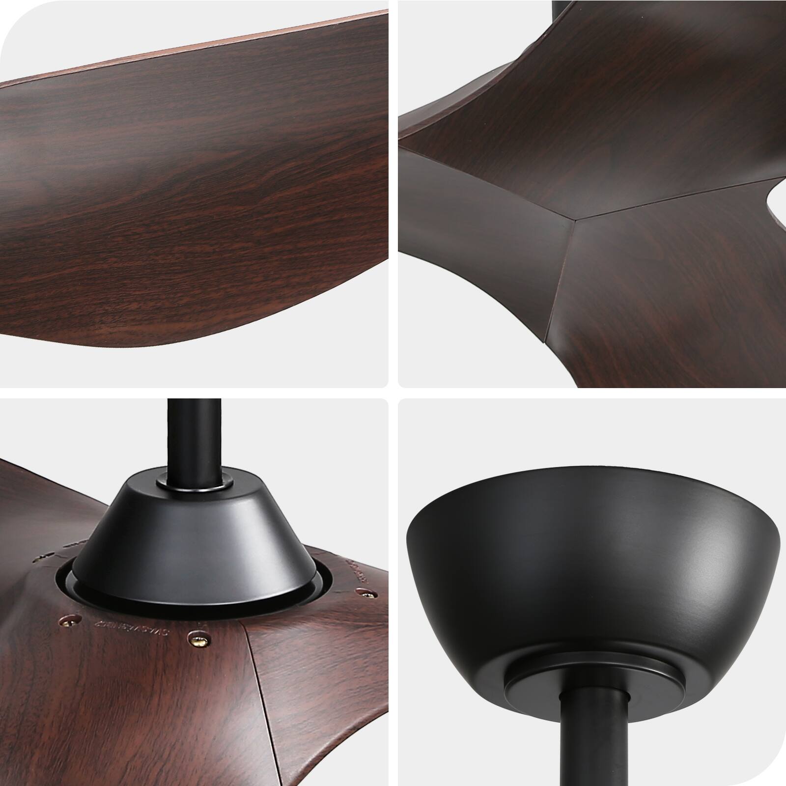 Alt View 2. Sofucor - 52 Inch Mordern Propeller Ceiling Fan No Light with Remote for Indoor Farmhouse Bedroom Living Room Outdoor Patio Porch - Black—Deep Brown.