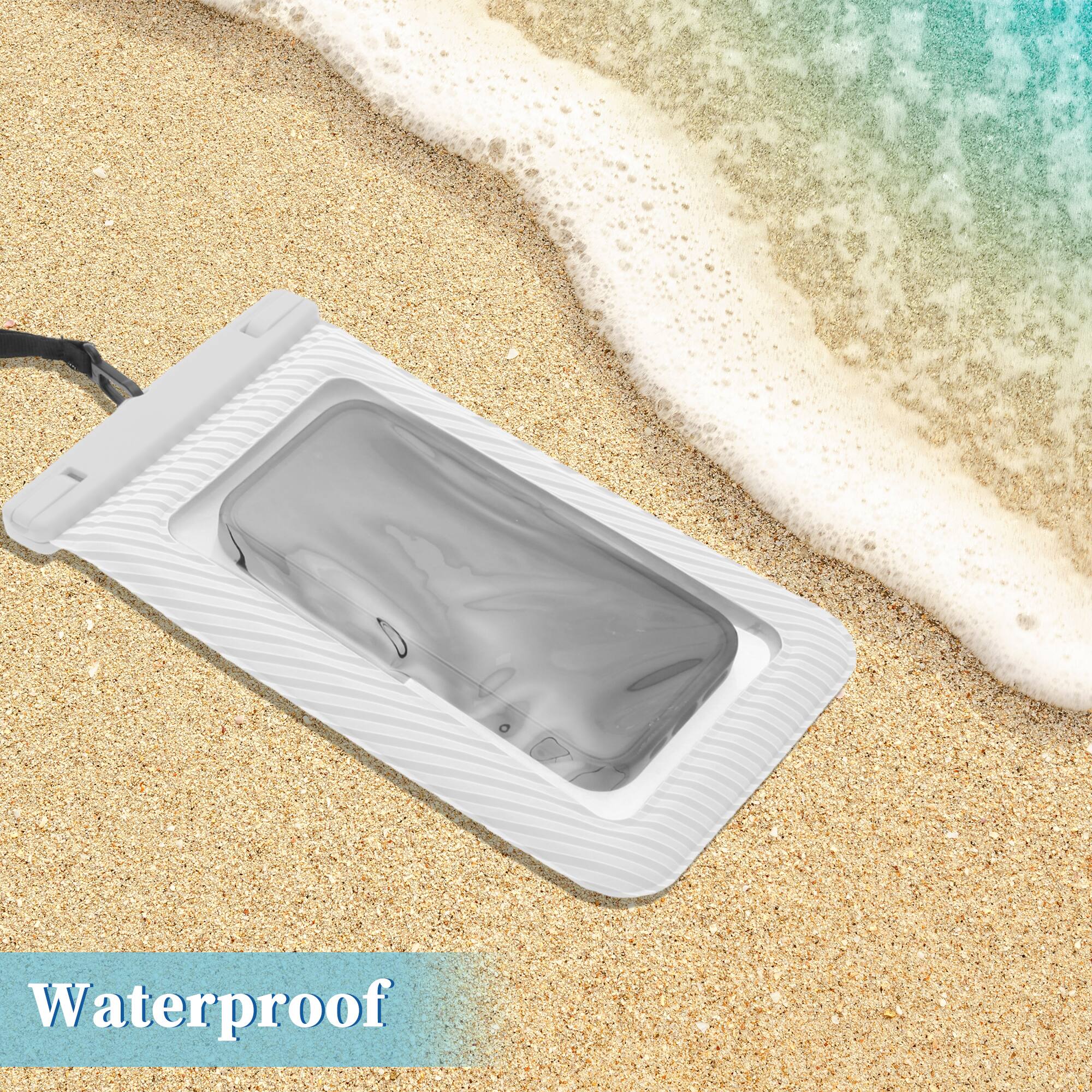 Alt View 1. Unique Bargains - 2pcs Full Stripe Mobile Waterproof Bag Universal Waterproof Case Compatible for Phone 5.51"x9.06" - Gray.