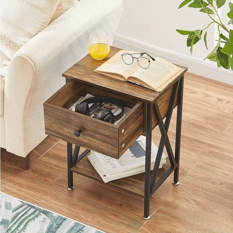 Back. Hivvago - Hivvago Set of 2 - Rustic 1 Drawer Nightstand in Brown and Black Wood Finish - Brown.
