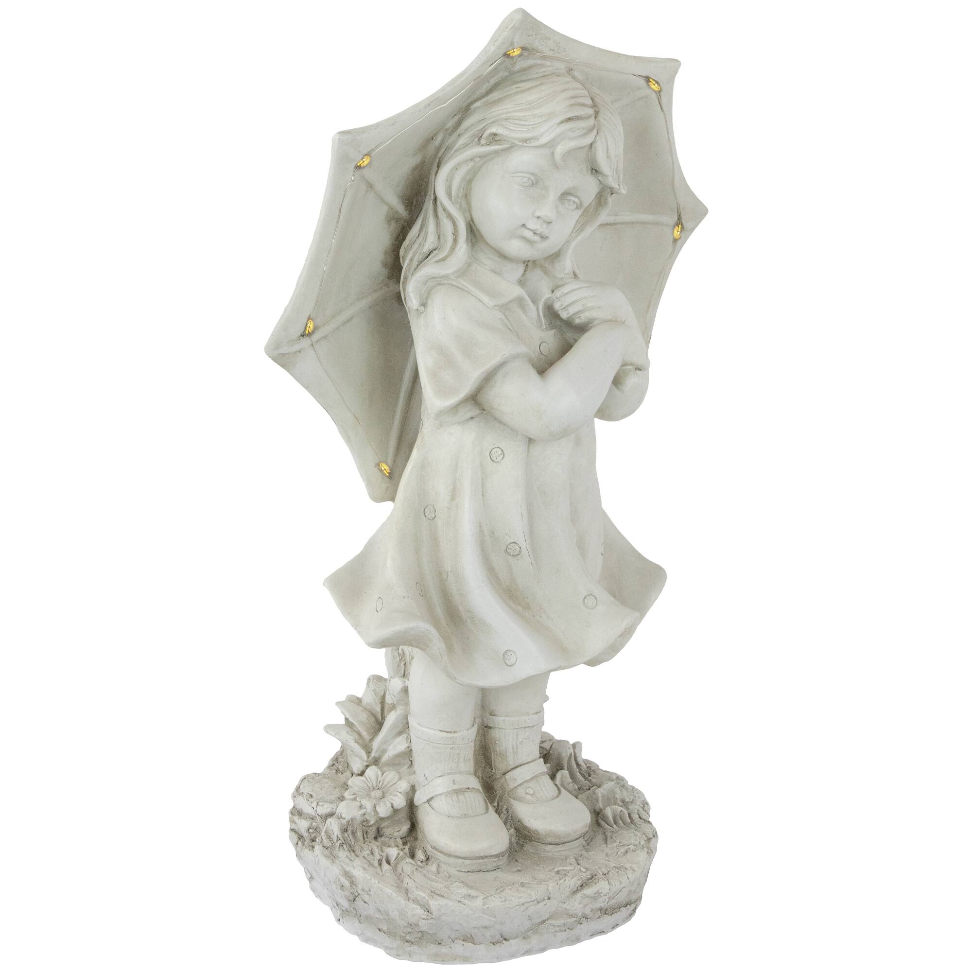 Alt View 2. Northlight - 18" Solar LED Lighted Girl with Umbrella Outdoor Garden Statue - Gray.