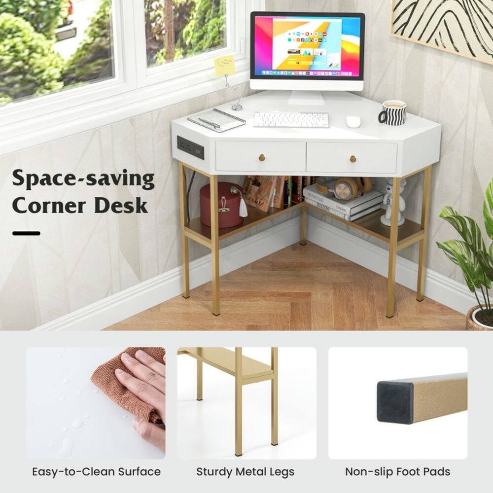 Space-saving Corner Desk

- Easy-to-Clean Surface
- Sturdy Metal Legs
- Non-slip Foot Pads