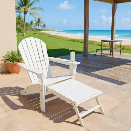 Front. Kadyn - Folding Adirondack Chair, Patio HDPE Adirondack Chair with Retractable Ottoman,Patio Chairs, Lawn Chairs -White - White.