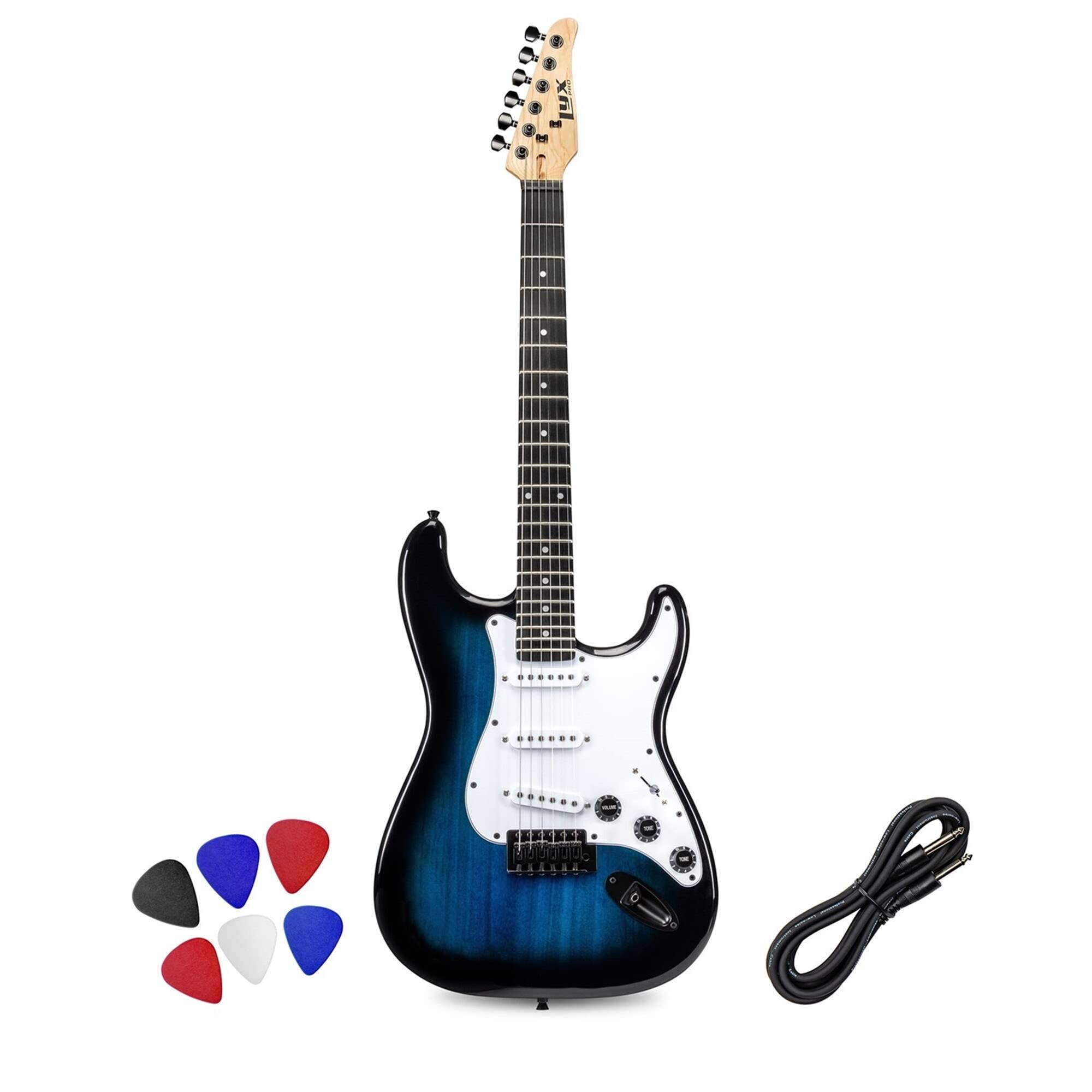 Front. Lyxpro - CS 39” Electric Guitar Kit for Beginner with Amp Cable, 6 Picks & Guide - Blue.