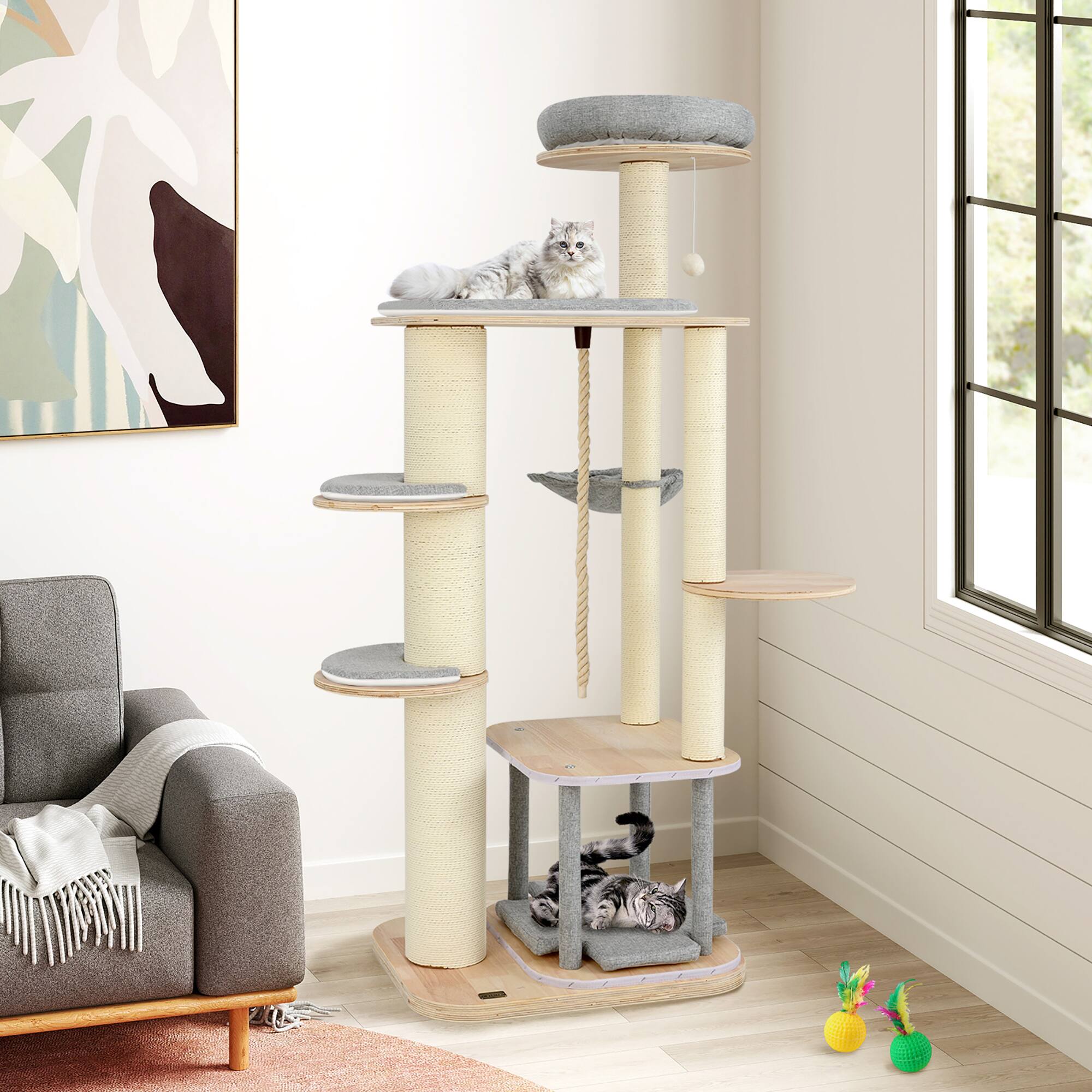 Alt View 1. Gymax - Gymax 63'' Tall Modern Cat Tree w/ Perch Condo Hammock 5.6'' Scratching Posts.