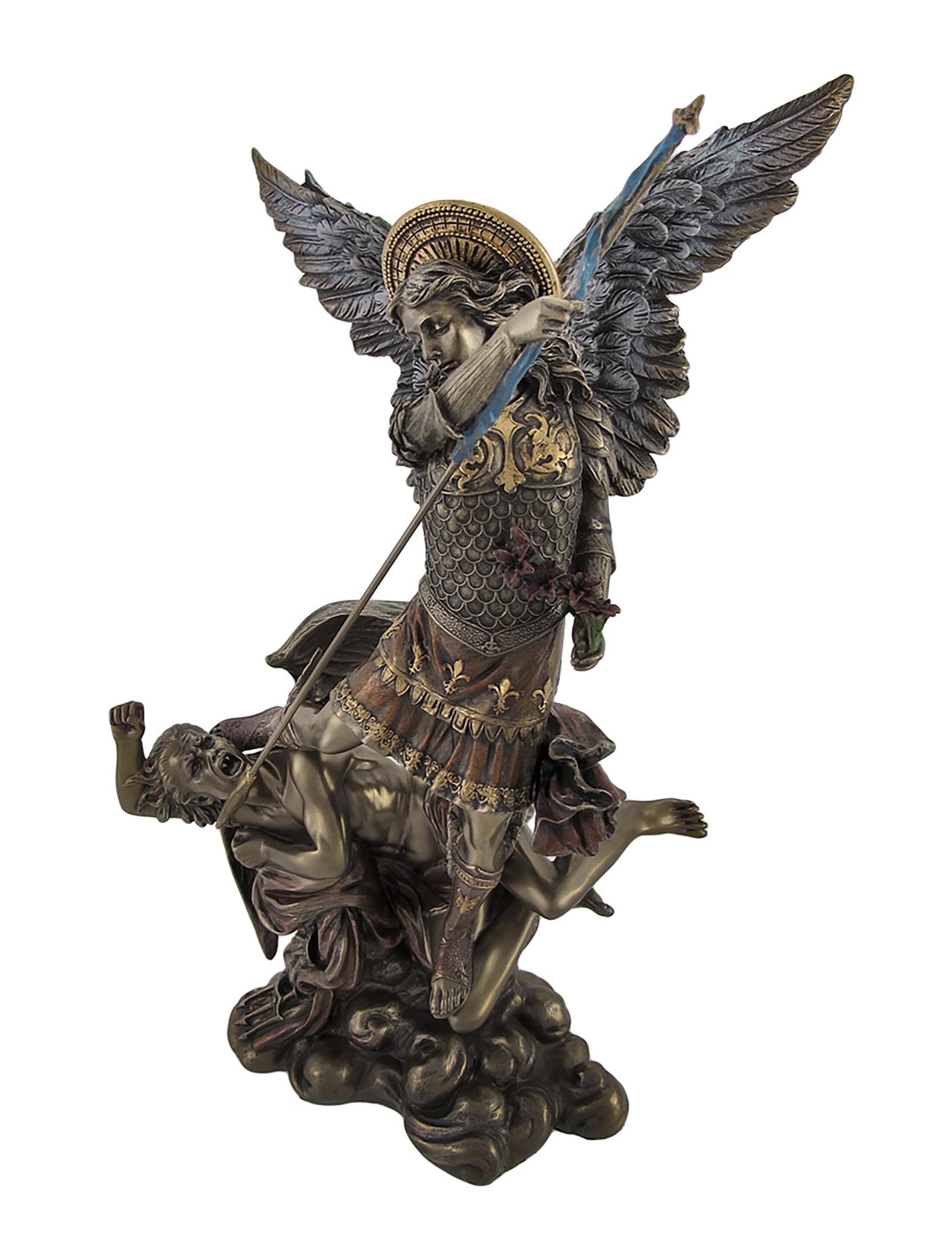 Alt View 1. Veronese Design - Bronze St. Michael Slaying Lucifer Statue with Colored Accents - Bronze.