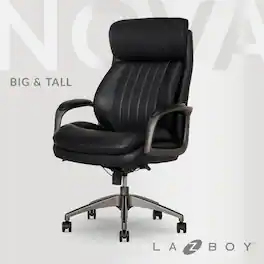 La-Z-Boy - Ergonomic Big and Tall Office Chair with Lumbar Support & Padded Arms Leather Adjustable Reclining Computer Chair - Black
