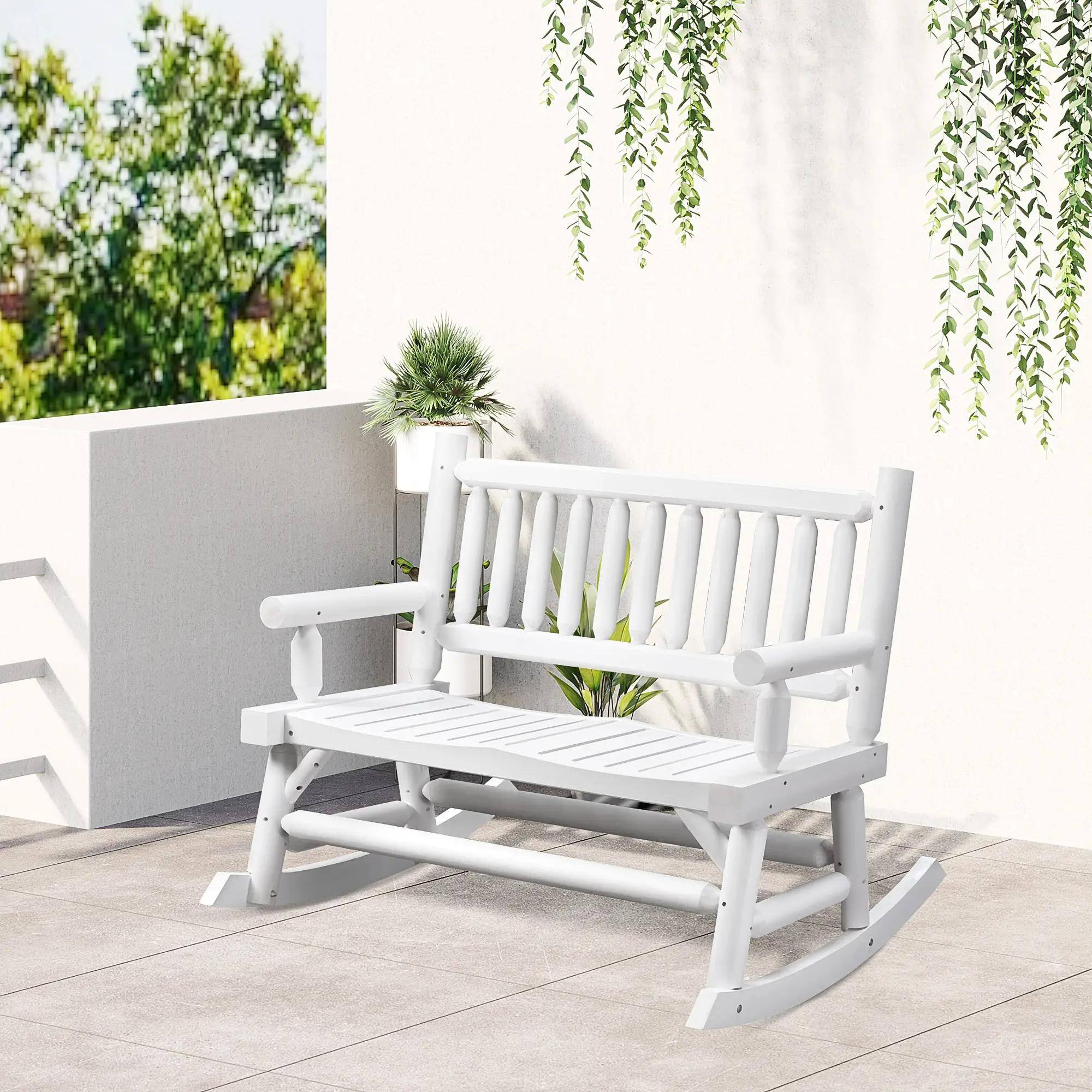 Left. Resenkos - Resenkos 2-Seater Log Rocking Chair, Durable Outdoor Loveseat, Wide Comfortable Seats, Perfect for Patio, Garden, White - White.