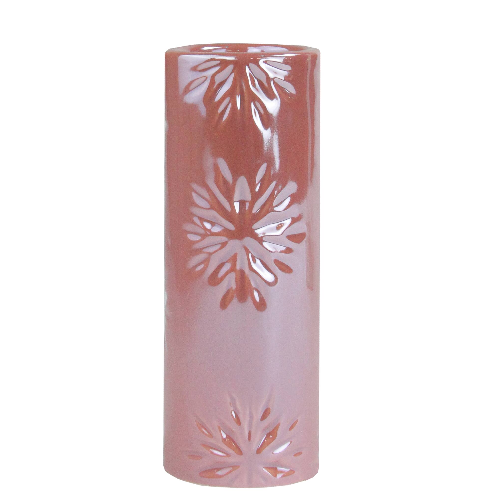 Front. Northlight - 6.5" Tall Pearly Pink Snowflake Christmas Candle Holder - Pink.