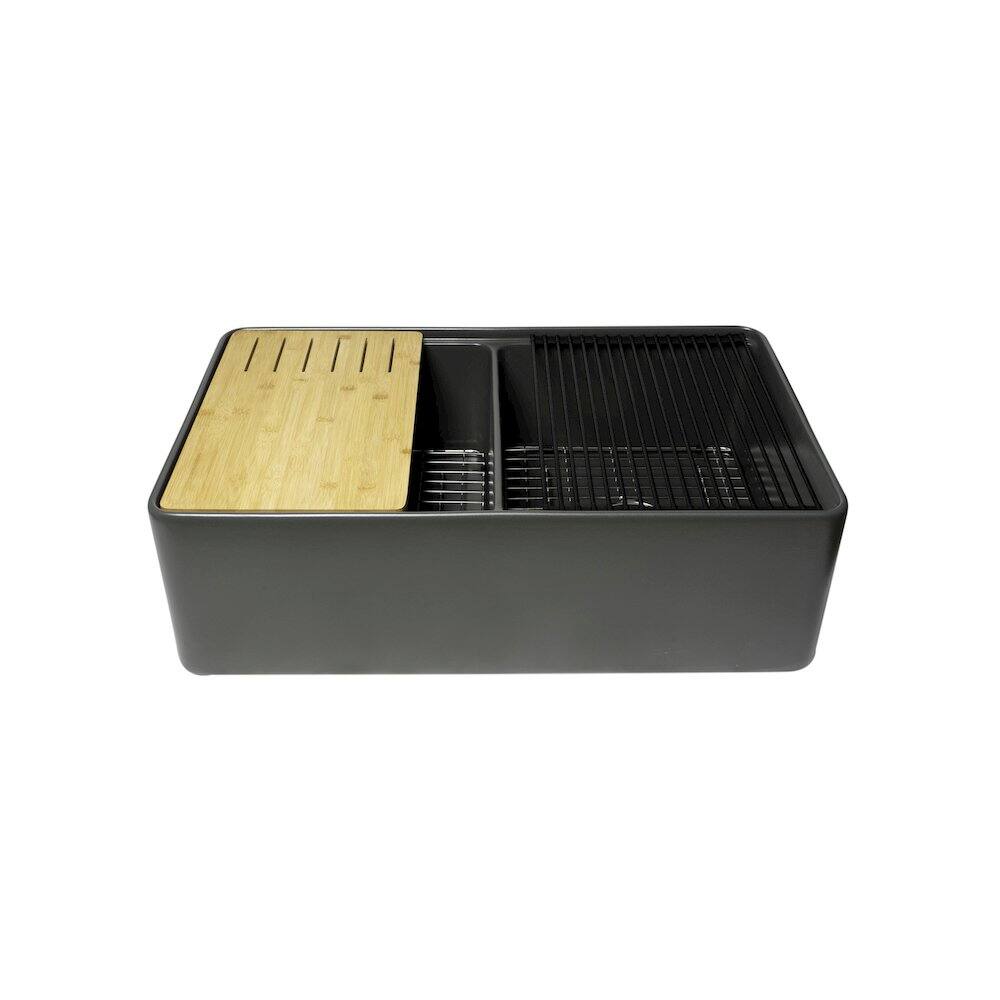 Alt View 5. Alfi - ALFI brand Grey Matte Workstation 33 x 20 Double Bowl Step Rim Fireclay Farm Sink - Gray.