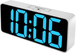 FINEAK - Large Digital Alarm Clock Big Numbers Electric Clocks for Bedroom - White Case + Blue Digit