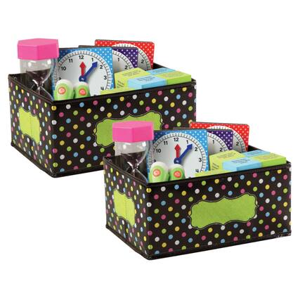Front. Teacher Created Resources - Teacher Created Resources Chalkboard Brights Small Storage Bin, 8" x 11" x 5", Pack of 2.