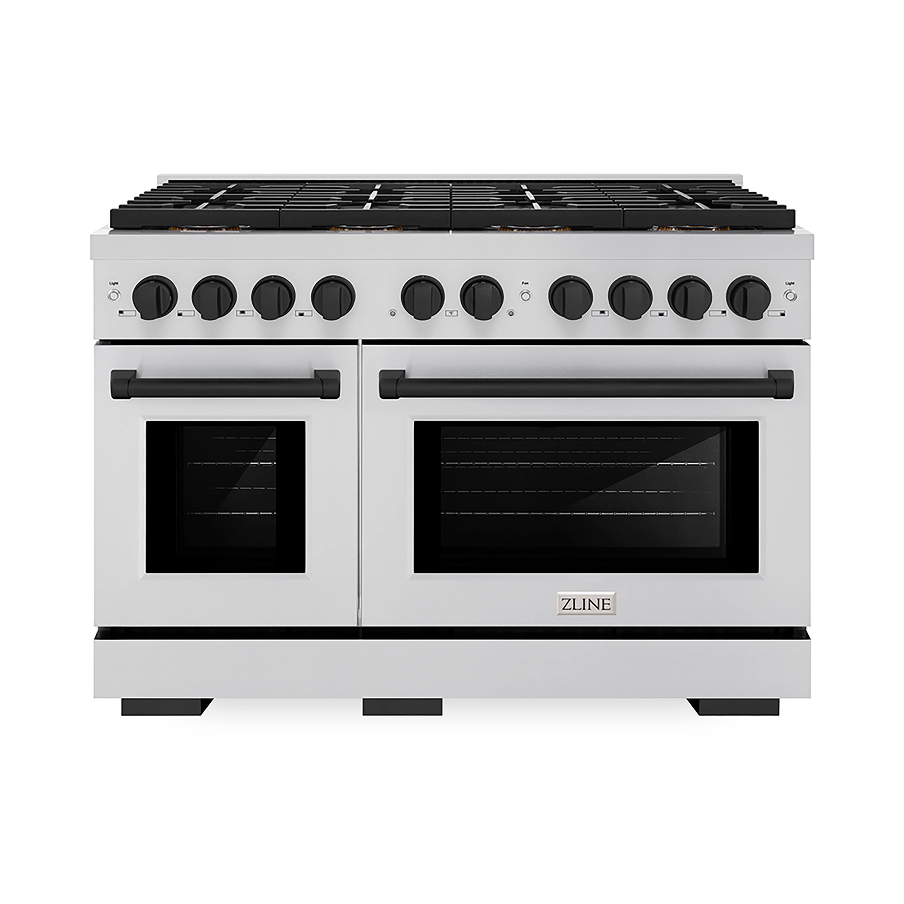 Front. ZLINE - ZLINE Autograph 48 in. Paramount Gas Range with 8 Burner DuoPro Cooktop w/ Matte Black Accents (PSGRZ-48-MB) - Stainless Steel.