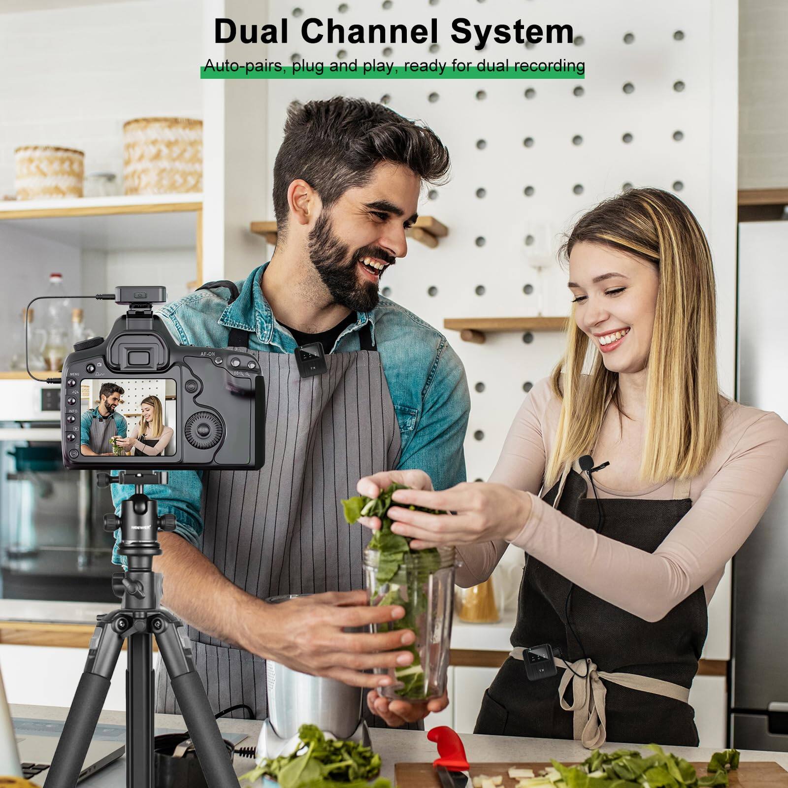 Dual Channel System  
Auto-pairs, plug and play, ready for dual recording