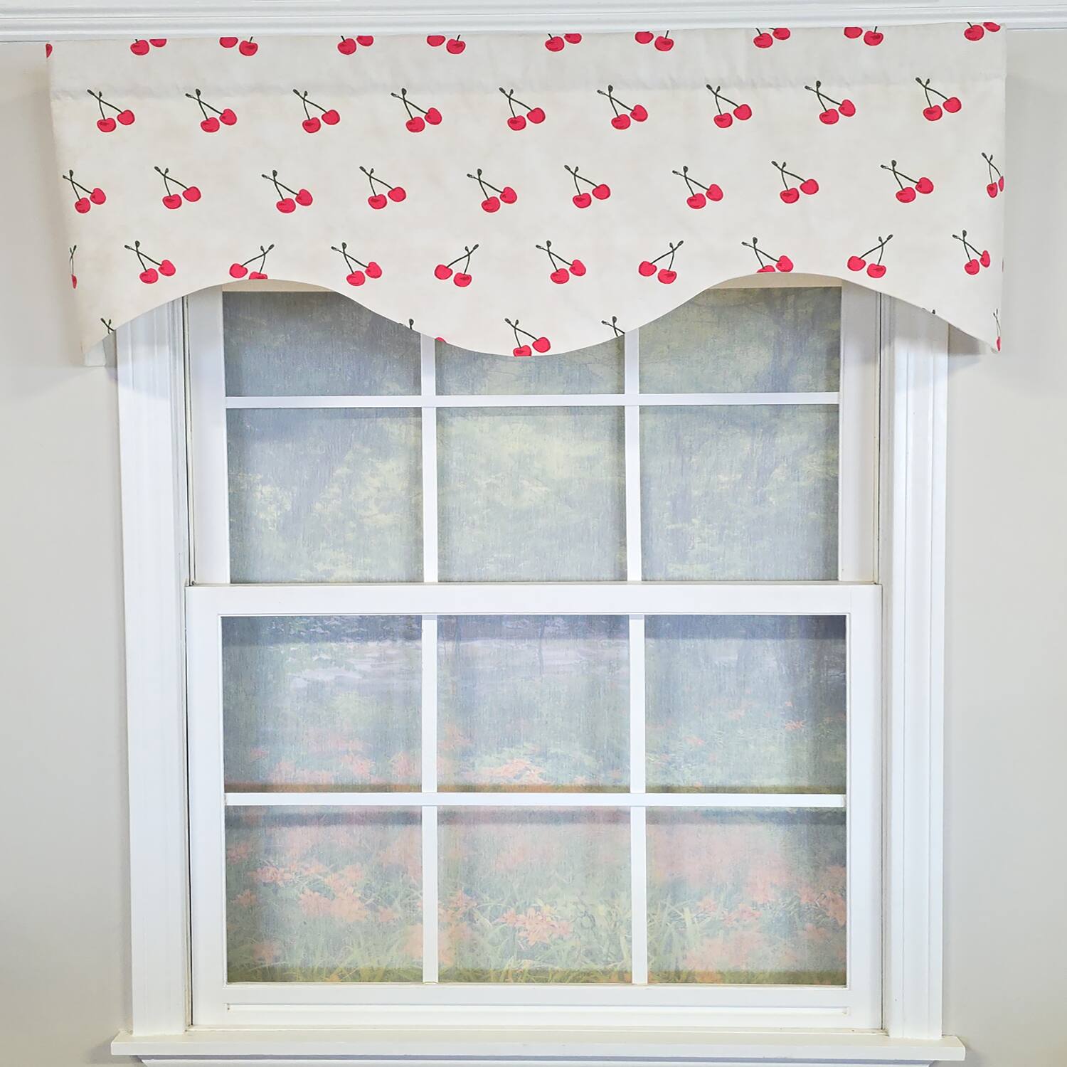 Angle. RLF Home - RLF Home Cherry Dance Cornice Valance - 100% Cotton with Ivory Lining 50" x 17"  Cream - Cream.