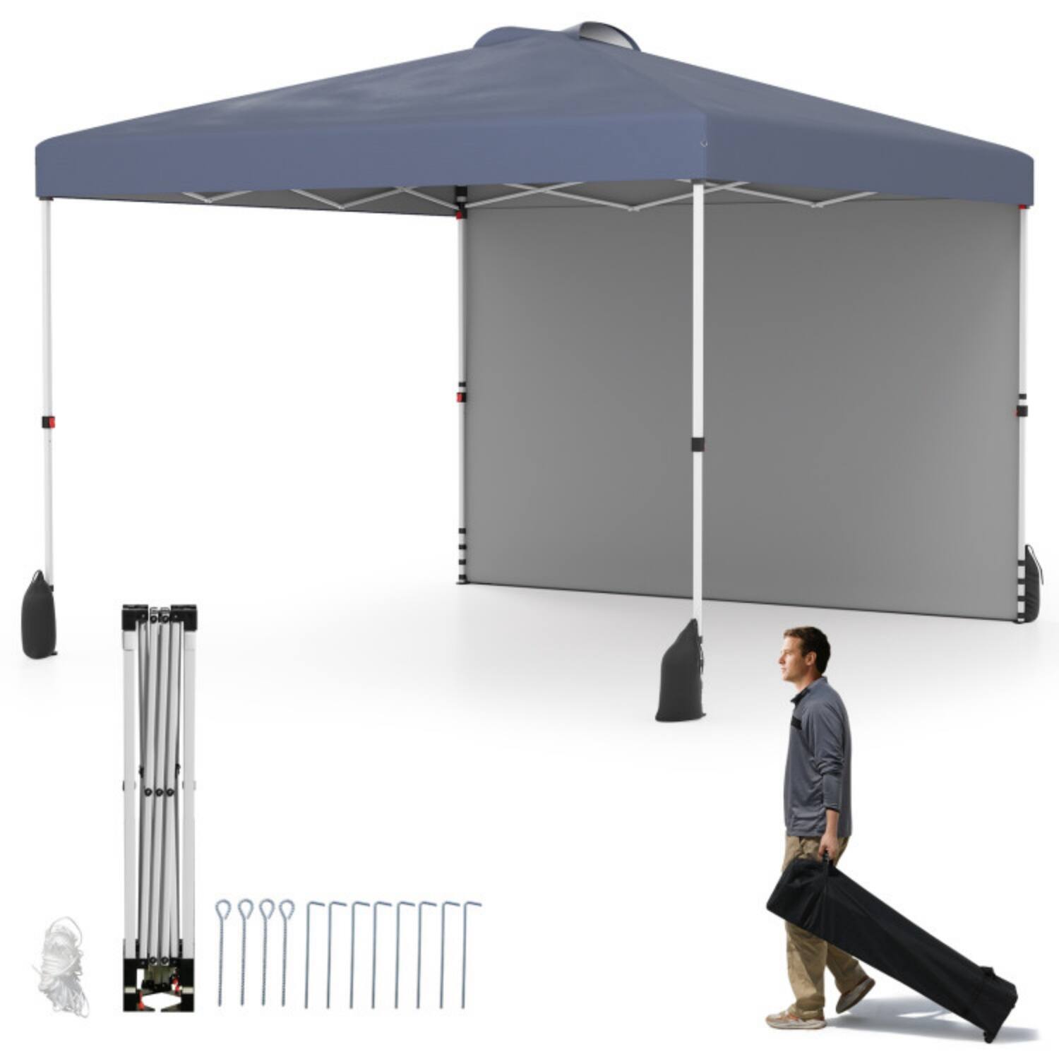 Alt View 4. Mondawe - 10 x 10 FT Pop-Up Canopy Tent with 1 Sidewall and Wheeled Bag - Gray.