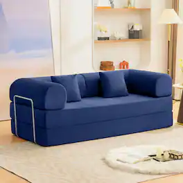 Brick Attic - 4-in-1 Folding Convertible Floor Sofa Bed, 78 Inch Oversized Modern Fabric Boneless Couch for Living Room Bedroom Lounge - Navy Blue