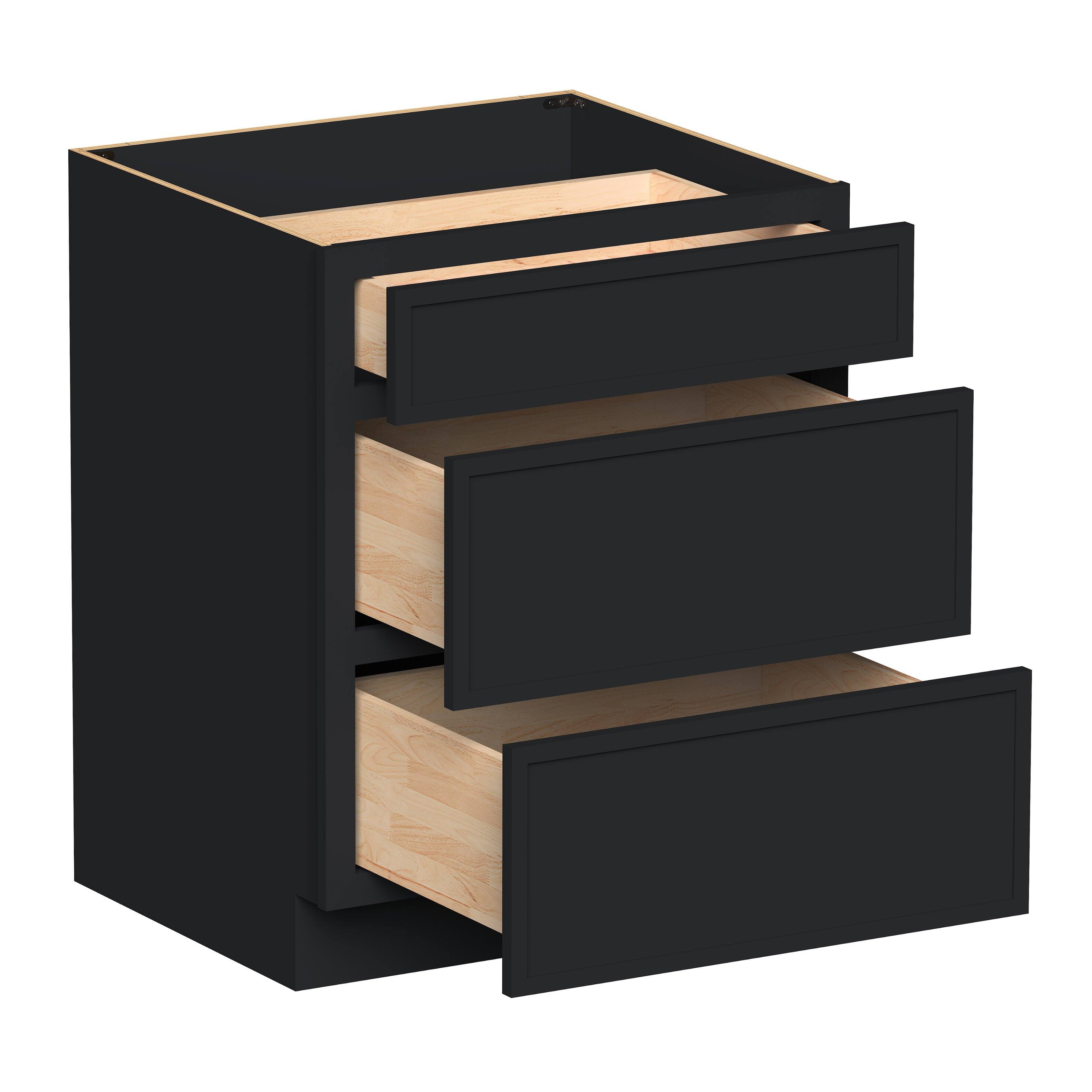 Angle. Boyel Living - 27-in W x 34.5-in H x 24-in D Shaker RTA Kitchen Base Cabinet with Soft-Close - Black.