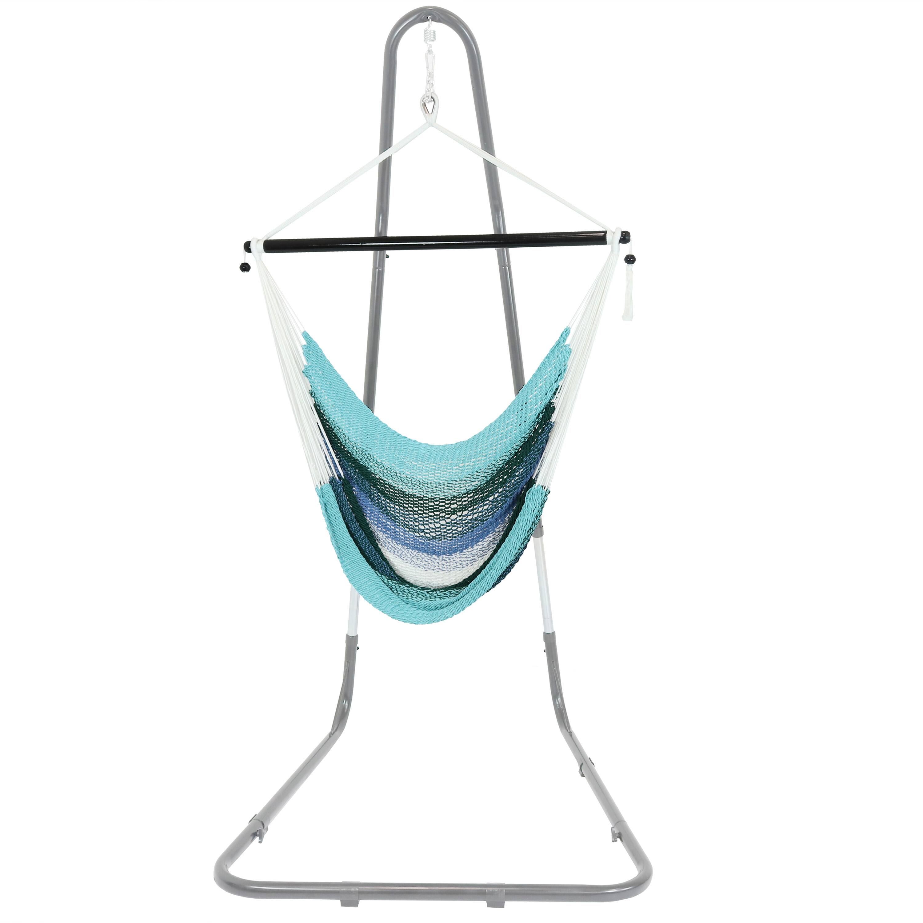 Alt View 7. Sunnydaze - Polyester Rope Hammock Chair with Cushions - Lagoon Stripes.