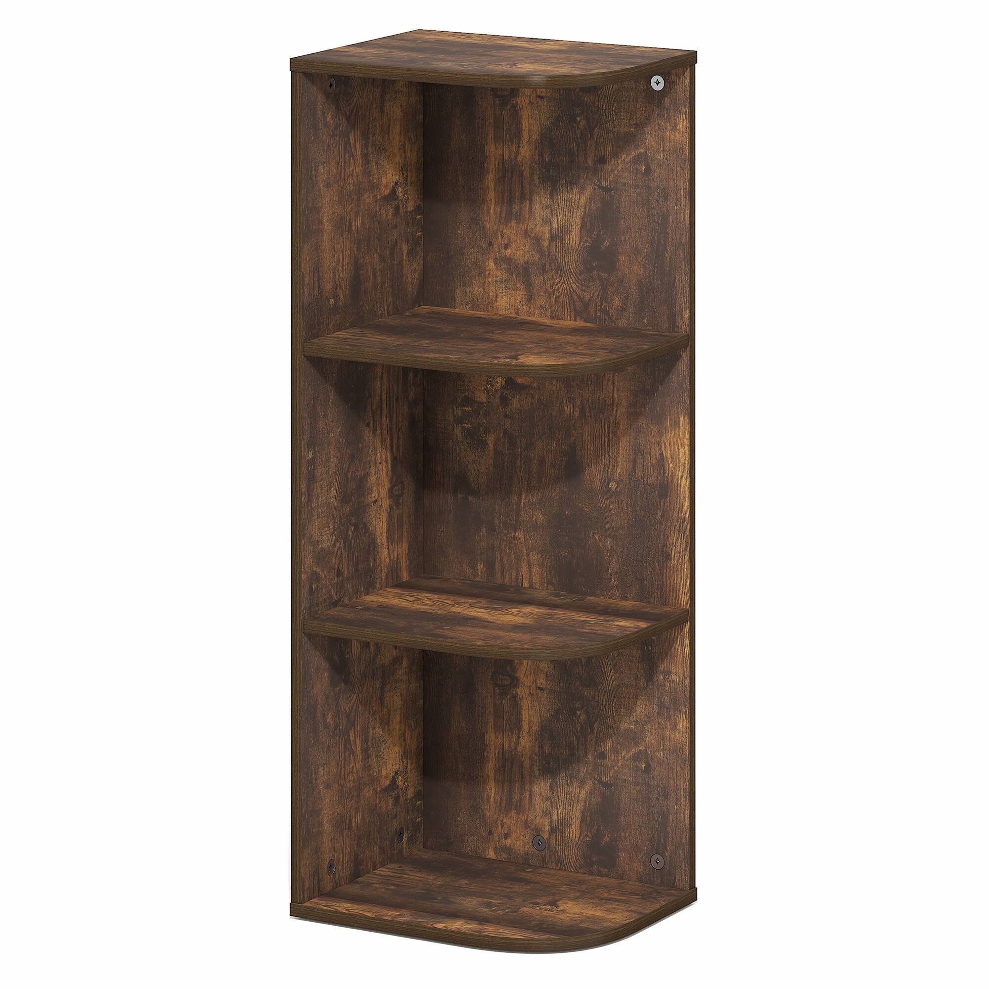 Alt View 5. Furinno - PASIR Book Shelf, 3-Tier Corner Bookshelf with Open Shelf, Standing Bookcase, 9.3 x 12 x 31.5 - Amber Pine.