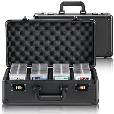 VEVOR Graded Card Storage Box, 4 Slots, Graded Sports Cards Holder Carrying Case with Coded Lock Foam Dividers Black TM1108 - Best Buy VEVOR Graded Card Storage Box, 4 Slots, Graded Sports Cards Holder Carrying Case with Coded Lock Foam Dividers Black TM1108 - Best Buy