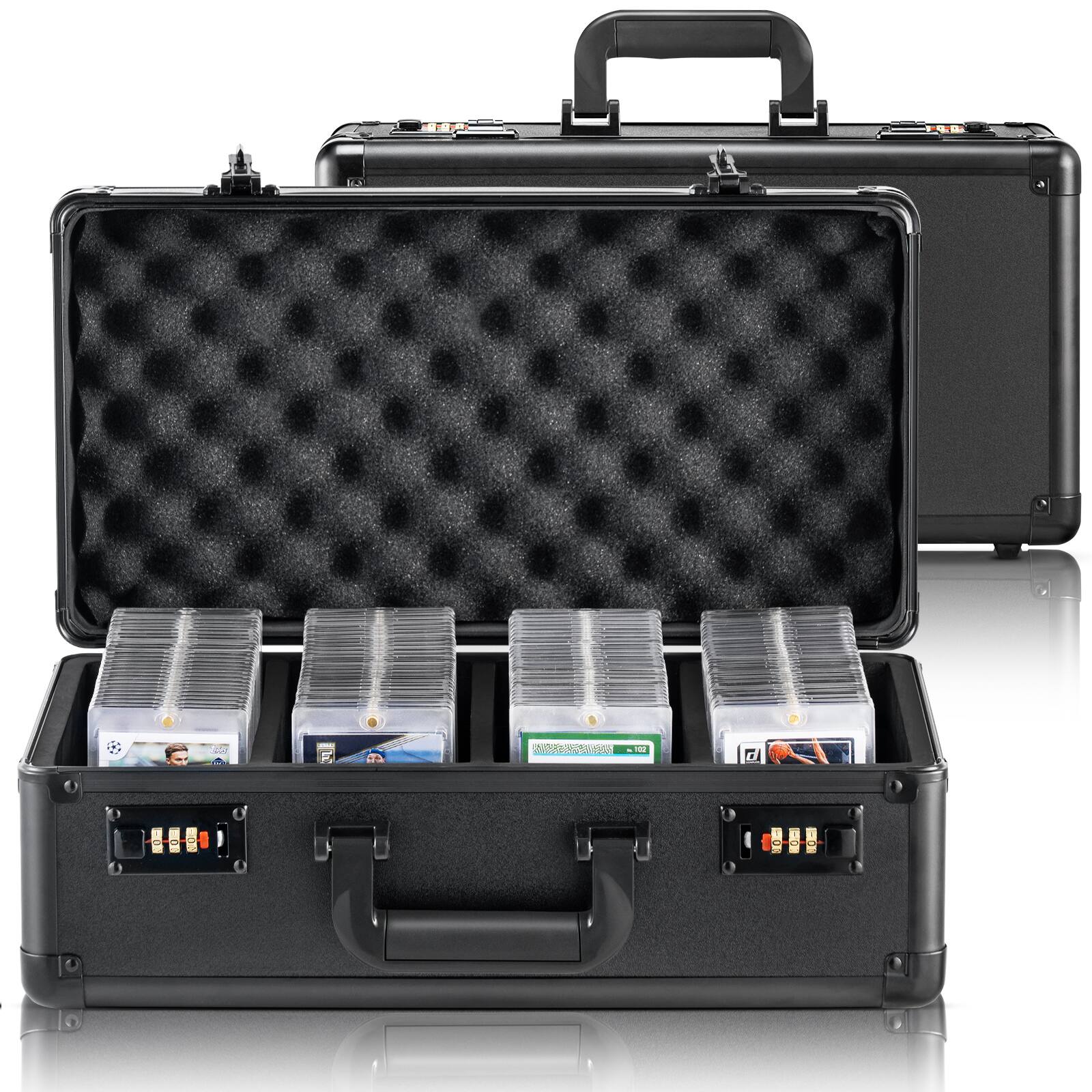 Front. VEVOR - Graded Card Storage Box, 4 Slots, Graded Sports Cards Holder Carrying Case with Coded Lock Foam Dividers - Black.
