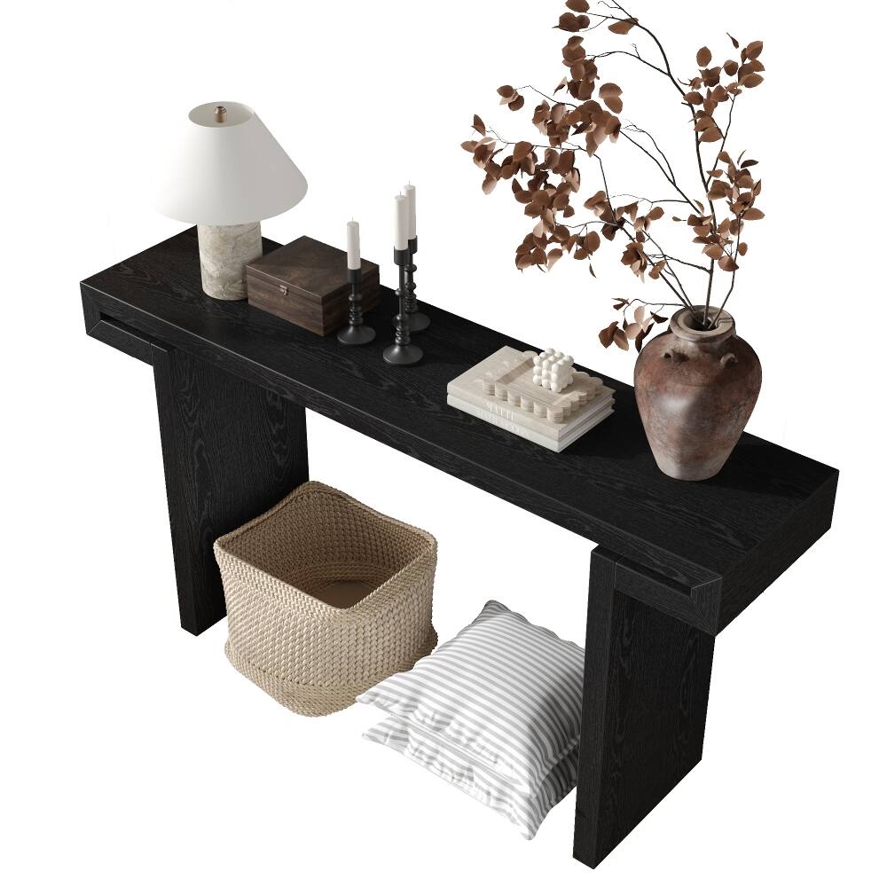 Alt View 1. Loheer - Loheer 60 Inch Rustic Farmhouse Console Table Black Distressed Wood Entryway Sofa Side Table for Living Room Hallway - Black.