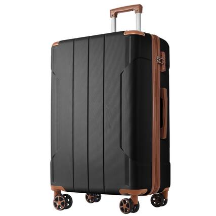 Front. APRILSOUL - Hardshell Luggage Lightweight Durable ABS Suitcases with Double Wheels Expandable 28Inch Checked Luggage Black and Brown - Black Brown.