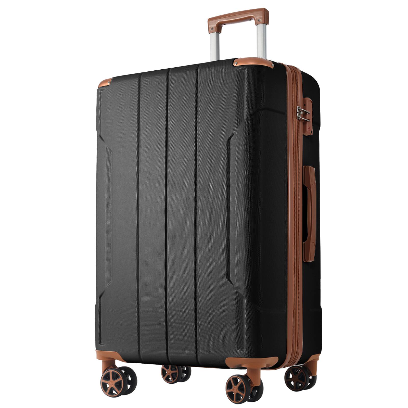 Front. APRILSOUL - Hardshell Luggage Lightweight Durable ABS Suitcases with Double Wheels Expandable 28Inch Checked Luggage Black and Brown - Black Brown.