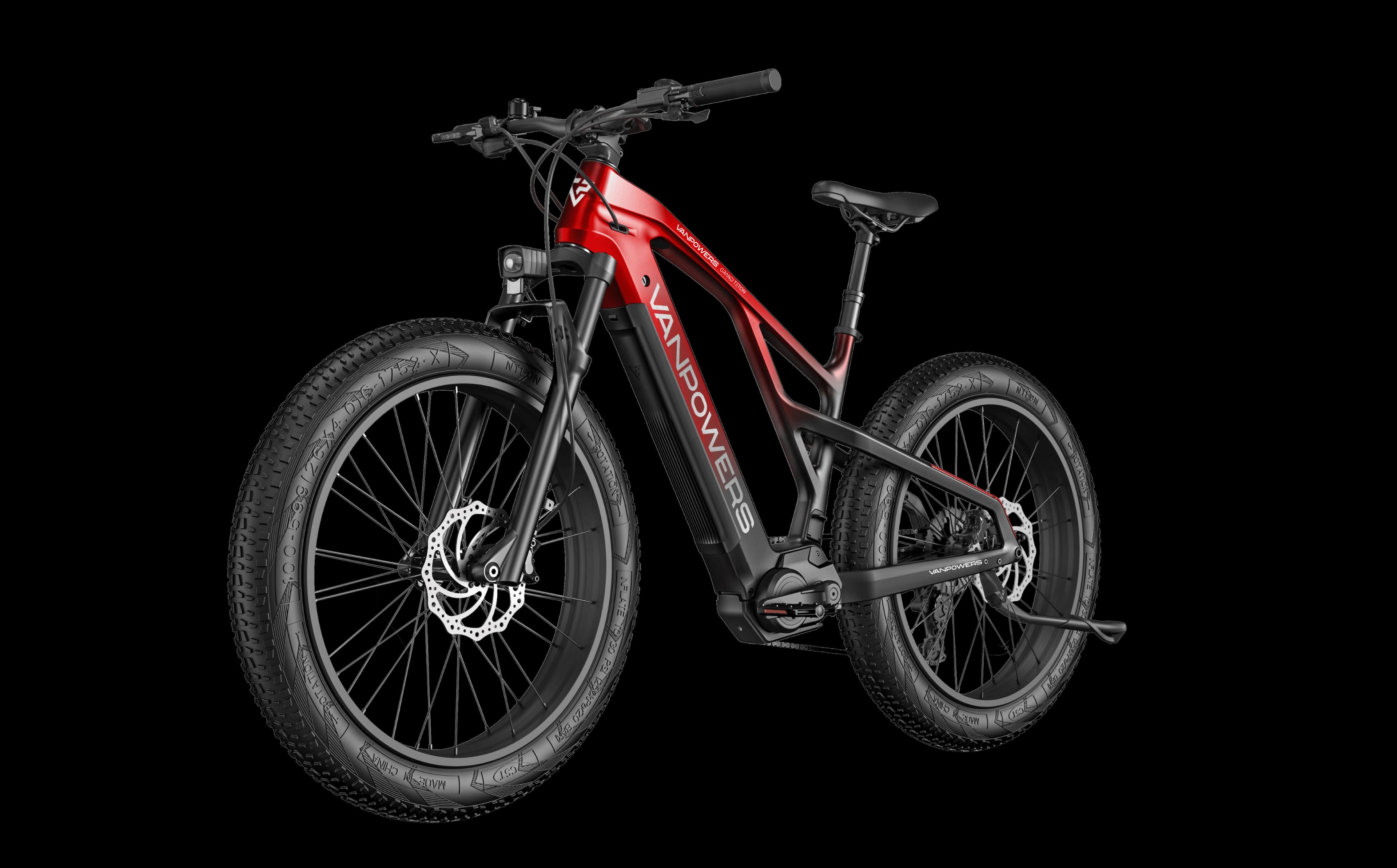 Vanpowers - GrandTeton Ultra Adult 26" Step-Over 500W Mid Drive E-Bike - Lava Red and Coke Black