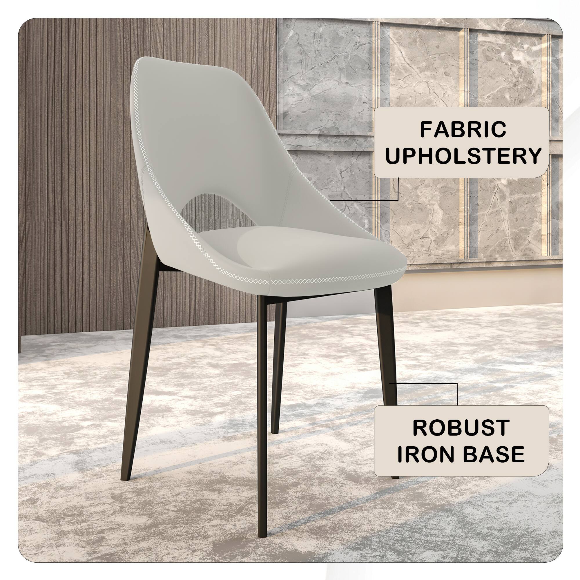 FABRIC UPHOLSTERY  
ROBUST IRON BASE