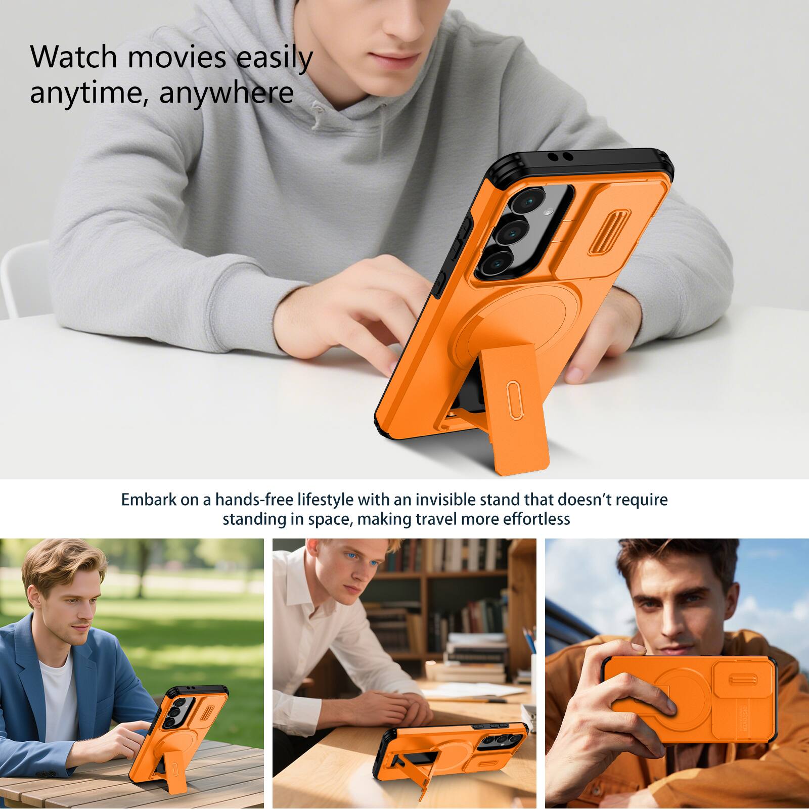 Watch movies easily anytime, anywhere

Embark on a hands-free lifestyle with an invisible stand that doesn't require standing in space, making travel more effortless