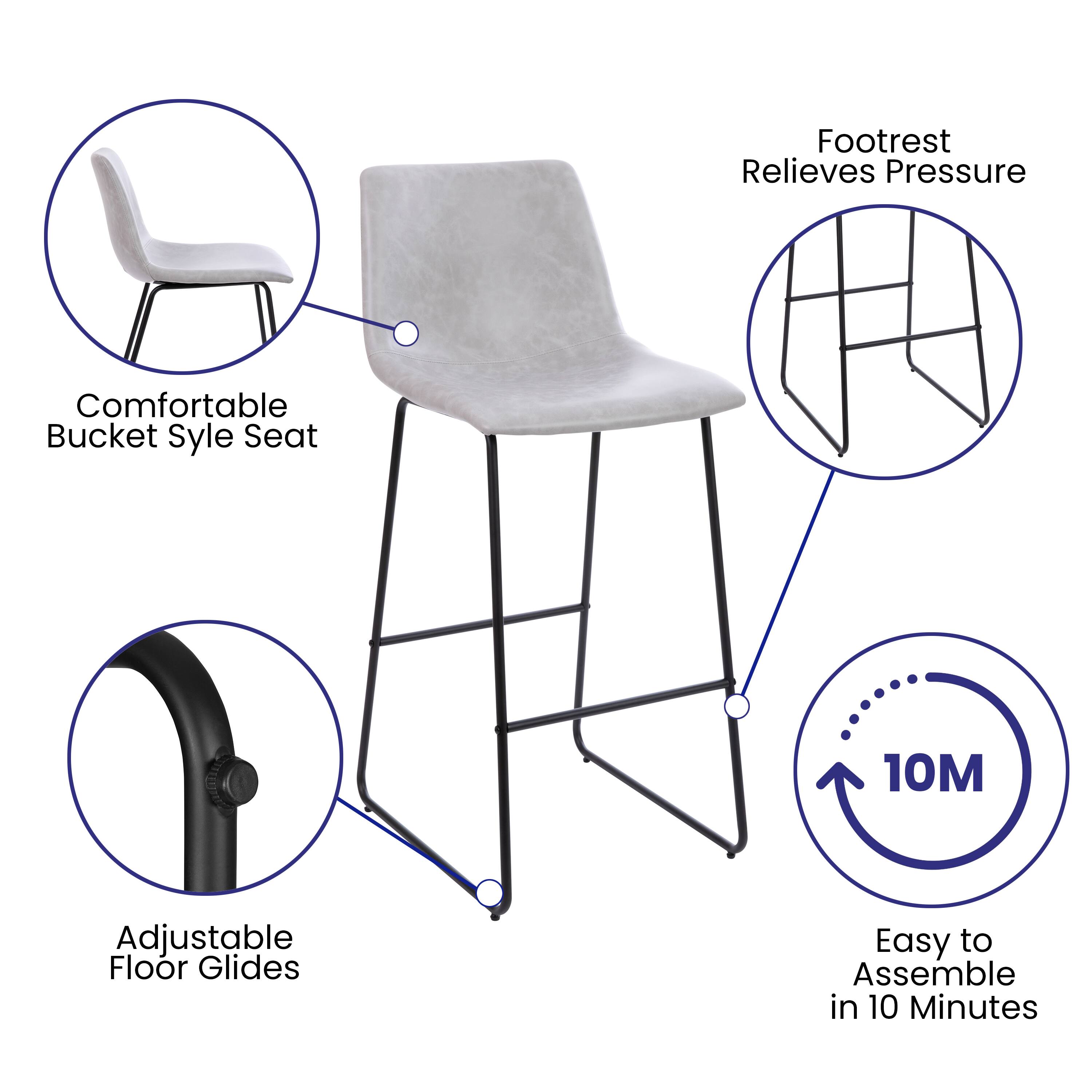 Alt View 15. Alamont Home - 30 Inch Commercial Grade LeatherSoft Bar Height Barstools, Set of 2 - Light Gray.