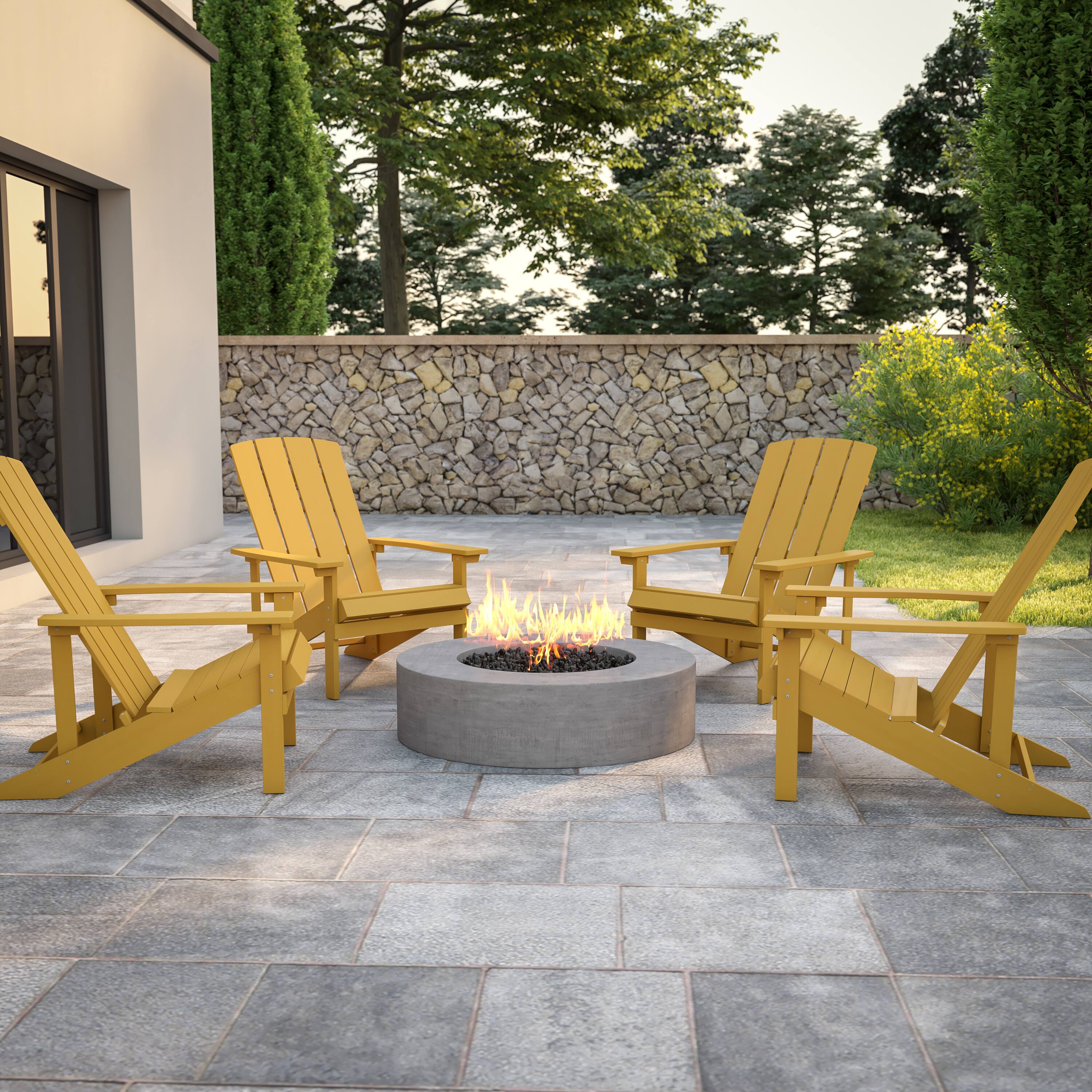 Alt View 2. Emma + Oliver - 4 Pack Outdoor All-Weather Poly Resin Wood Adirondack Chairs - Yellow.