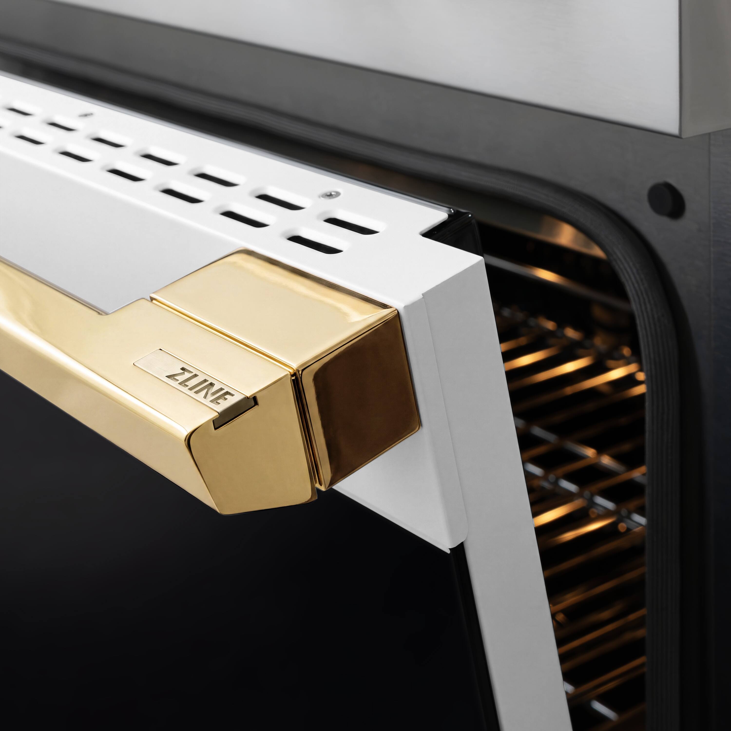 Alt View 12. ZLINE - Autograph 48 in. 6.7 cu. ft. Marino Freestanding Double Oven Gas Range with 8 Burners and Polished Gold Accents - White Matte.