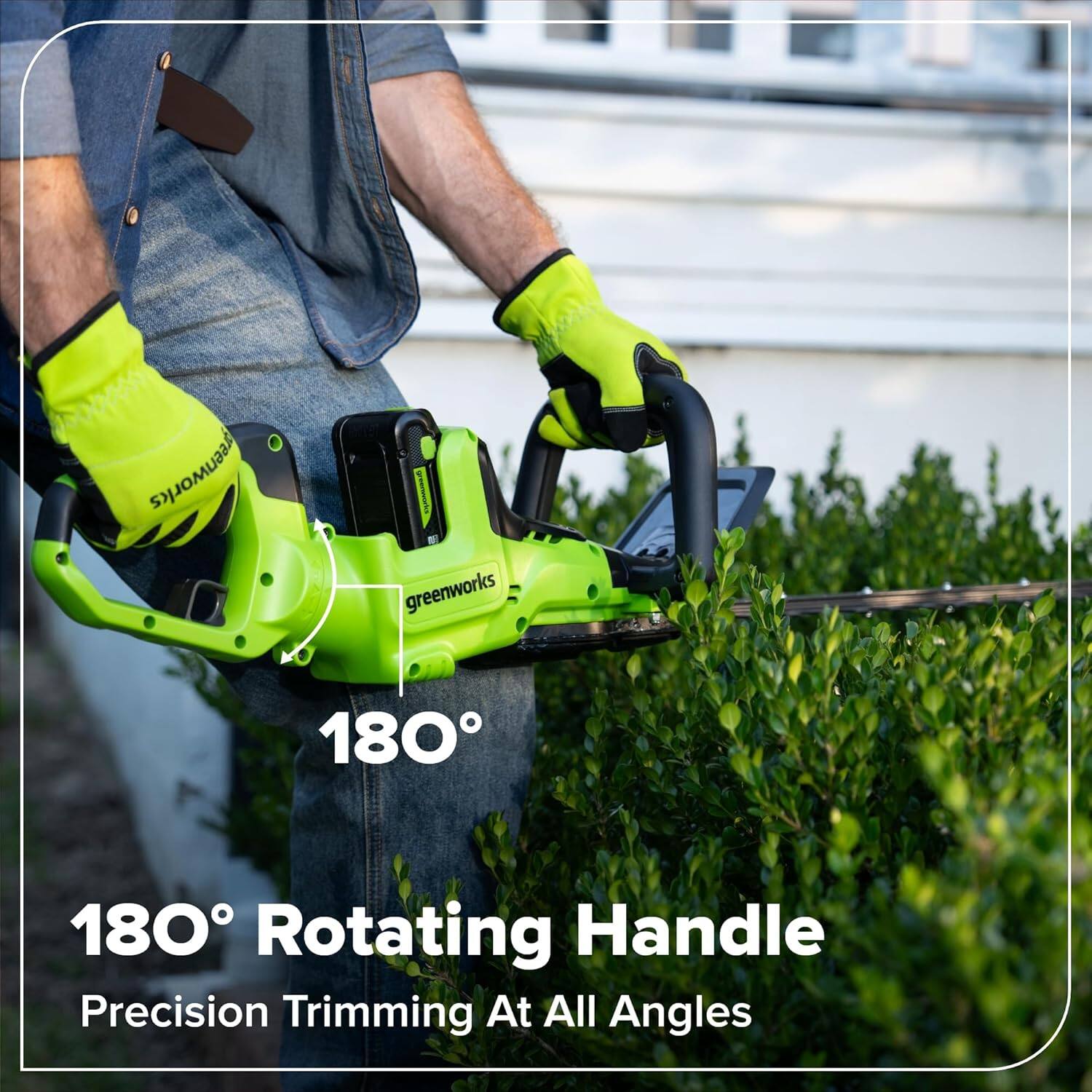 greenworks 180° Rotating Handle Precision Trimming At All Angles