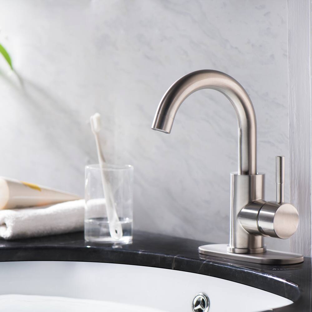 Back. JUJABU - Bathroom Faucet Single Hole Single Handle, Brushed Nickel - Brushed Nickel.