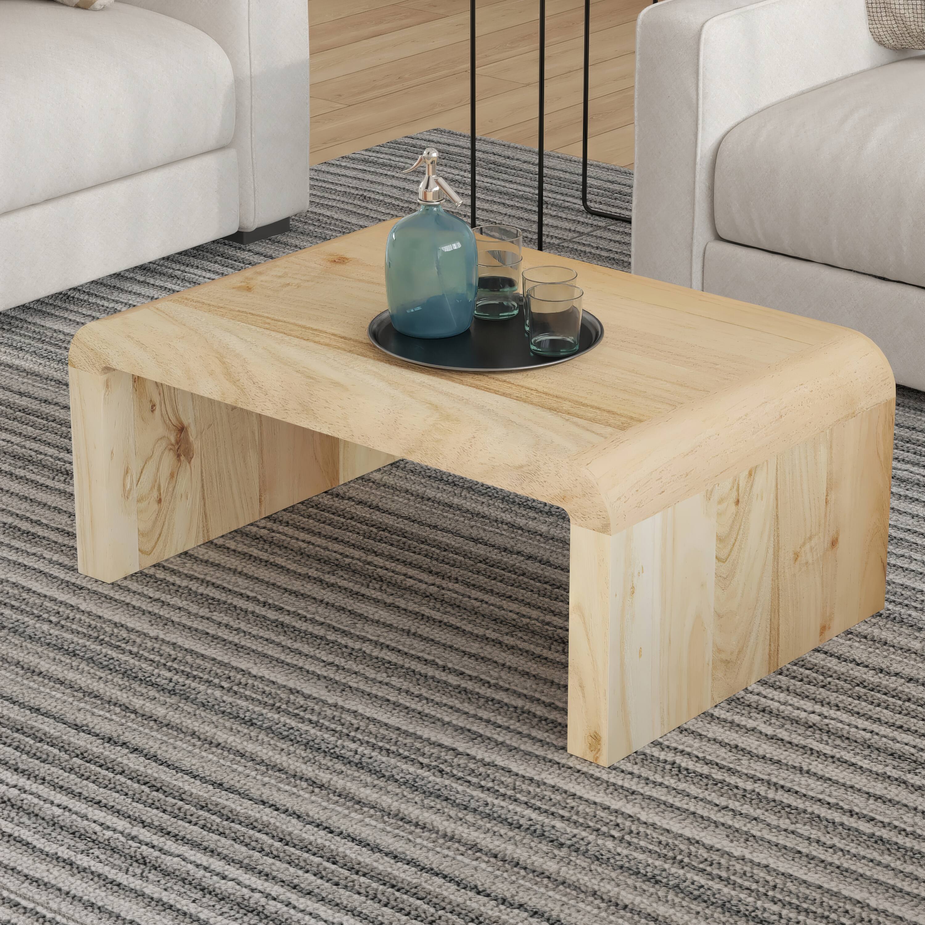 Alt View 9. Manhattan Lane - Cascade 36 Inch Coffee Table, Handcrafted Natural Acacia Wood, Rectangular Curved Waterfall Top - Brown.
