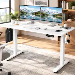RYHNUYNE - Electric Standing Desk 40 x 24 Inches Sit Stand Home Office Desk, Carbon Steel Frame with 4 Memory Heights and Splice - White