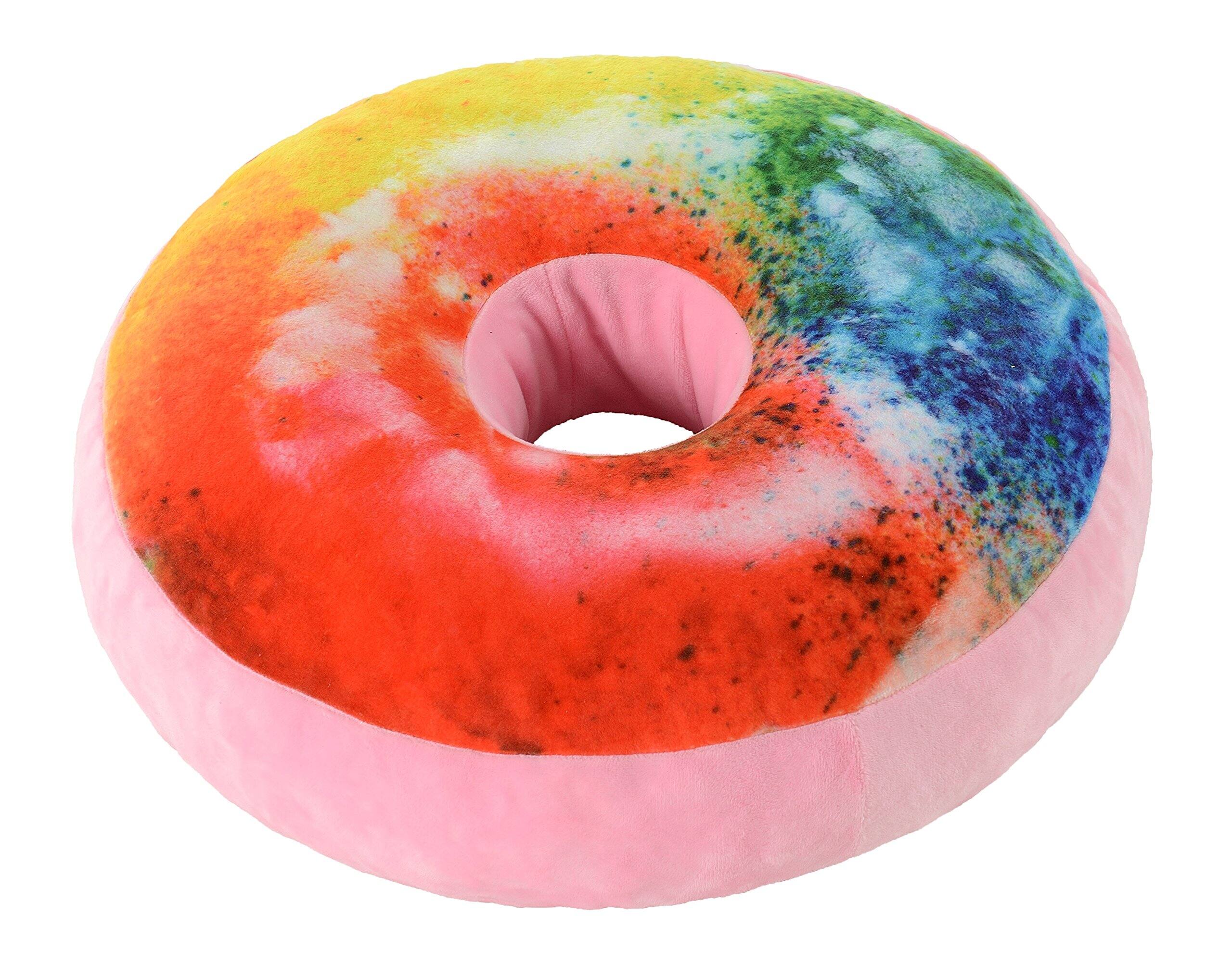 Left. Cheer Collection - Round Donut Pillow | 2-in-1 Reversible Super Soft Microplush Doughnut Pillow - Rainbow Icing , Rainbow Sprinkles - Rainbow.