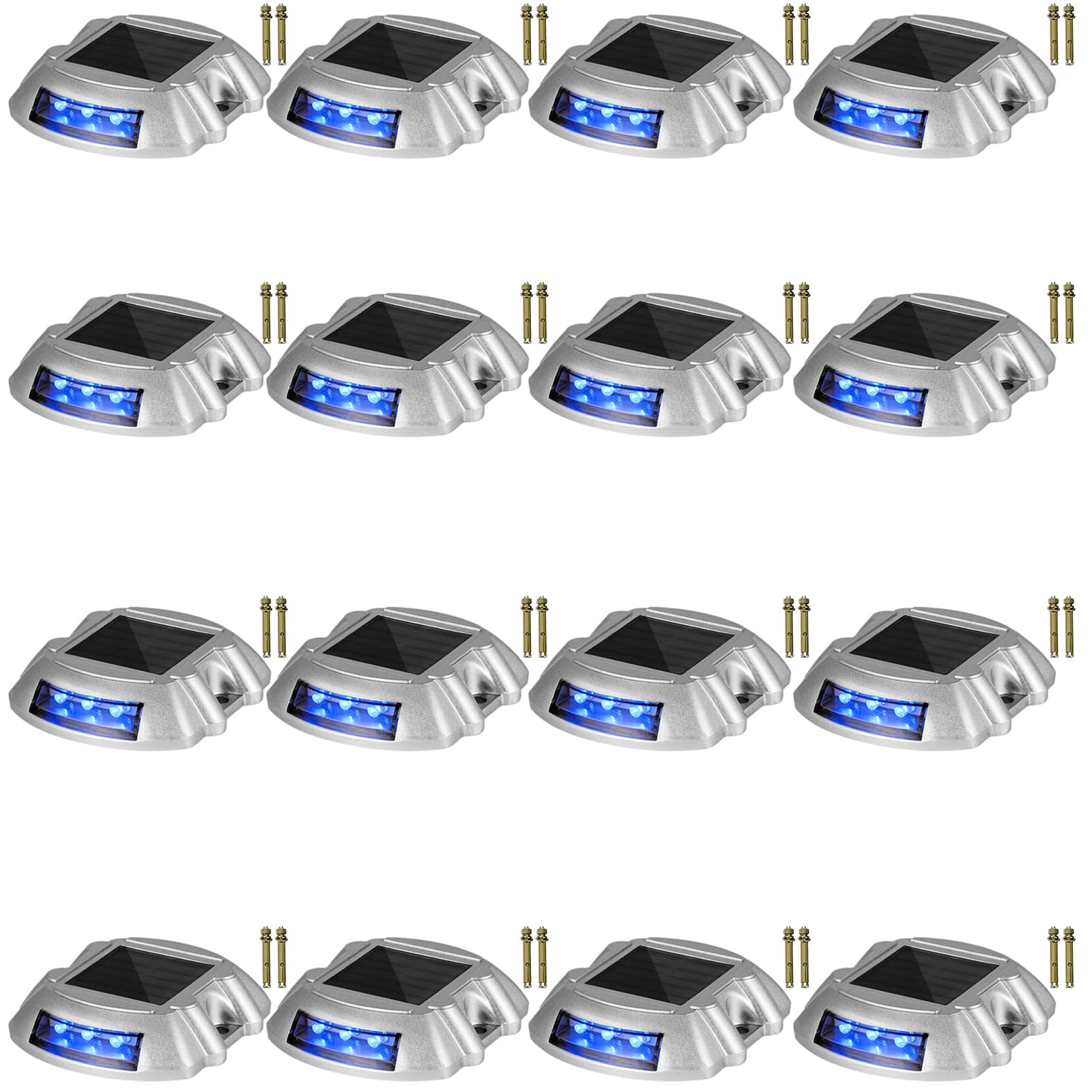 VEVOR - Driveway Lights 16-Pack, Solar Driveway Lights with Switch Button, Solar Deck Lights Waterproof, Wireless Dock Lights - Silver