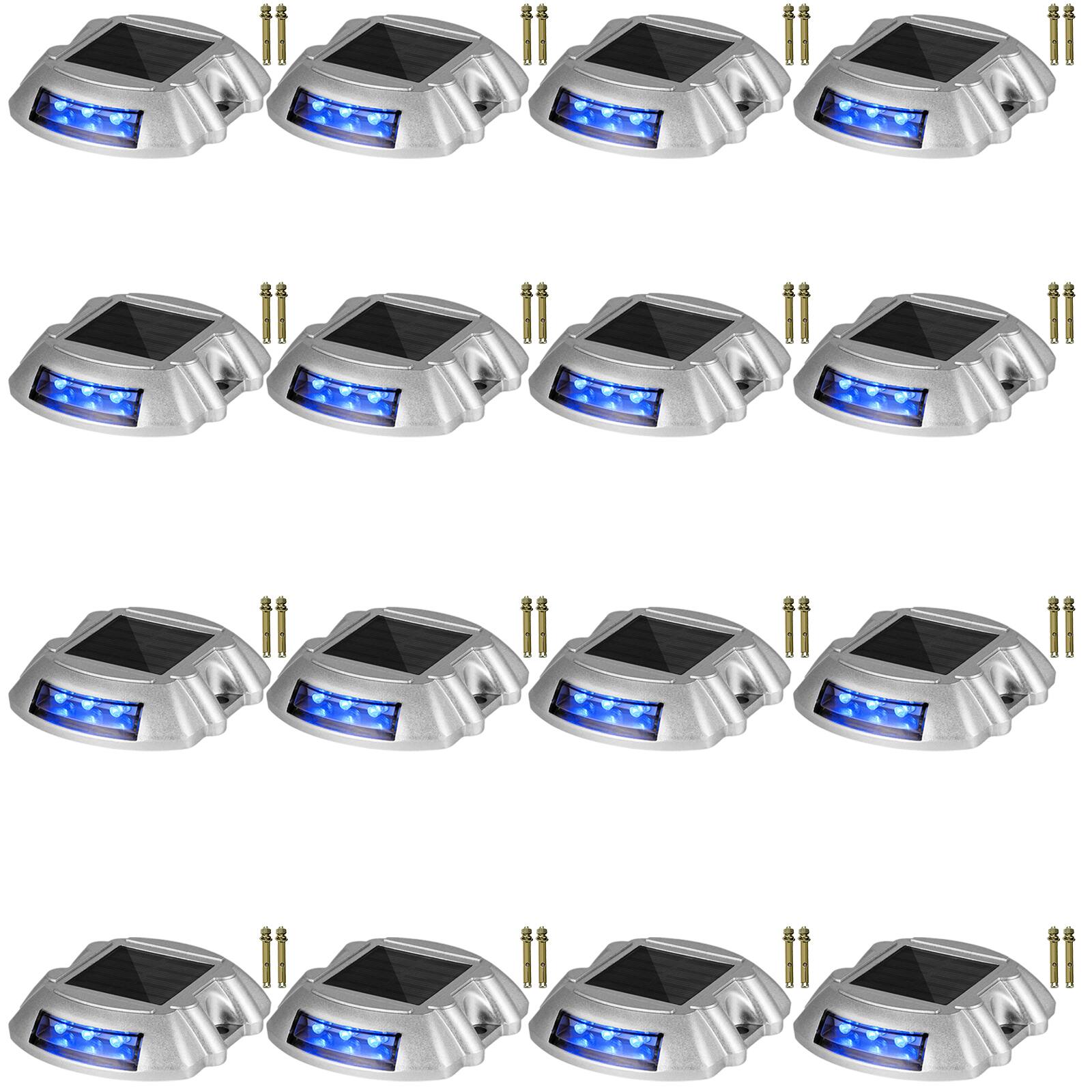 VEVOR - Driveway Lights 16-Pack, Solar Driveway Lights with Switch Button, Solar Deck Lights Waterproof, Wireless Dock Lights - Silver