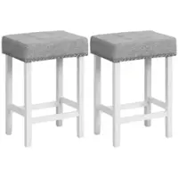 Costway - Set of 2 Bar Stools Tufted Upholstered Counter Height Chairs with Rubber Wood Legs - White/Gray - Front_Zoom