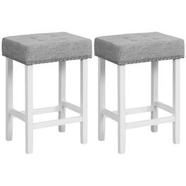 Costway - Set of 2 Bar Stools Tufted Upholstered Counter Height Chairs with Rubber Wood Legs - White/Gray
