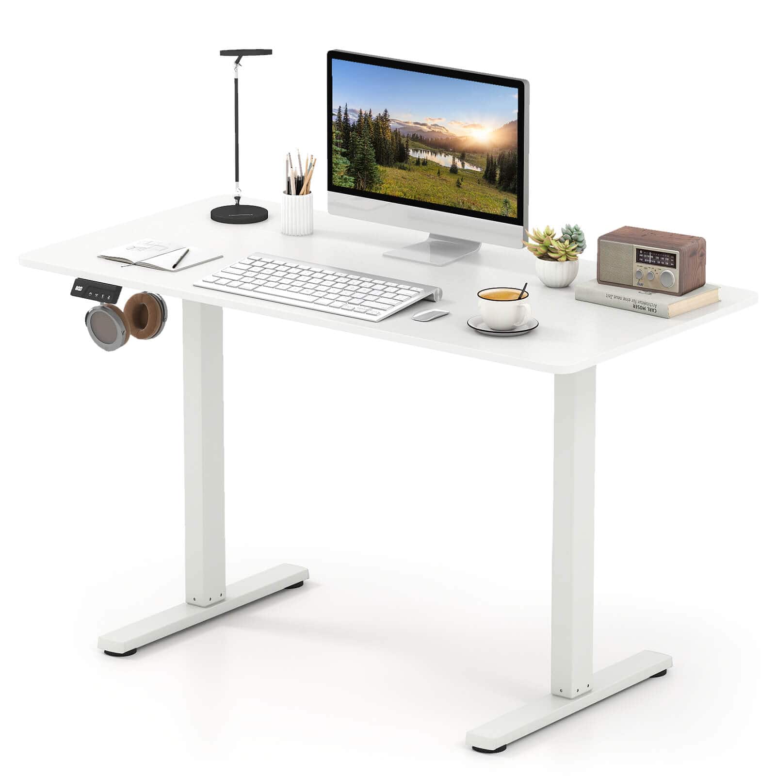 Costway - 48" x 24" Electric Standing Desk with LED Display 2 Memory Height Settings for Home - White