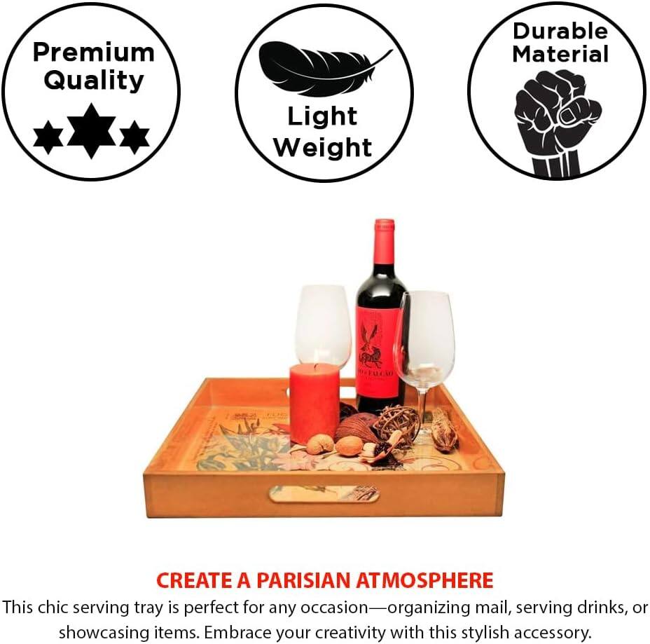 Premium Quality Light Weight Durable Material

CREATE A PARISIAN ATMOSPHERE

This chic serving tray is perfect for any occasion—organizing mail, serving drinks, or showcasing items. Embrace your creativity with this stylish accessory.