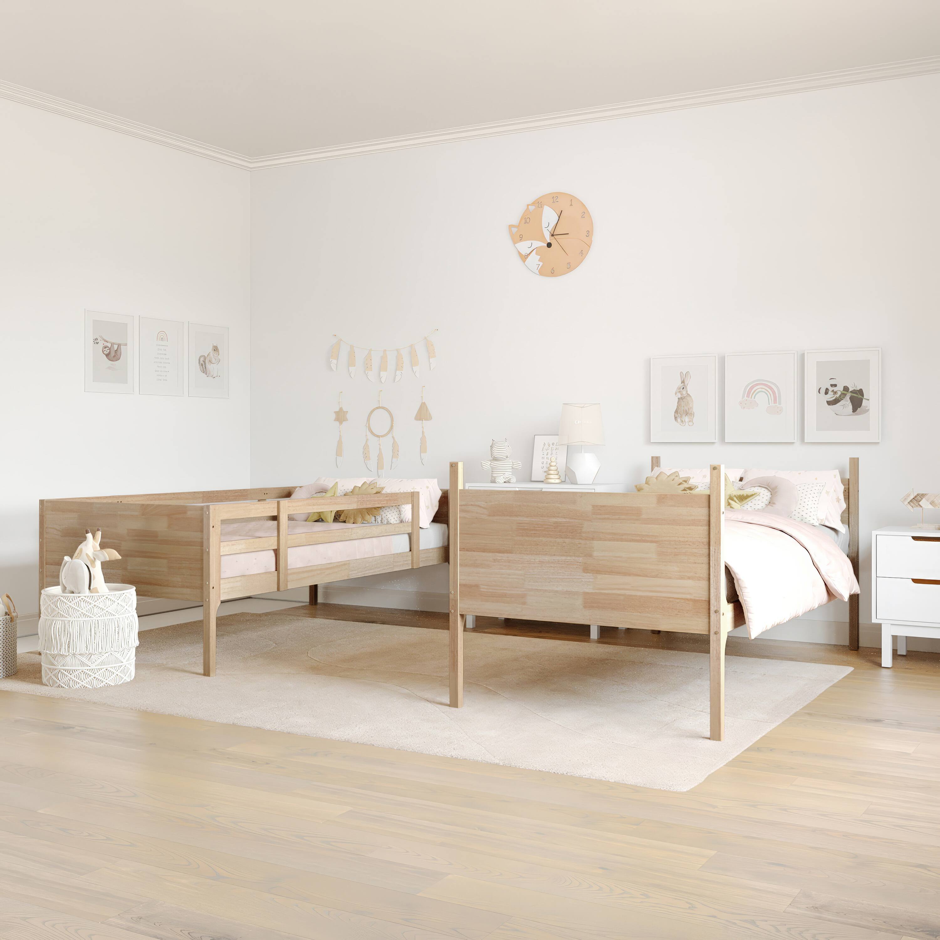 Alt View 2. Flash Furniture - Dallas Bunk Bed Twin Over Twin, Convertible Slatted Solid Wood Bunk Bed Frame with Ladder for Kids, No Box Spring Needed - Brown.