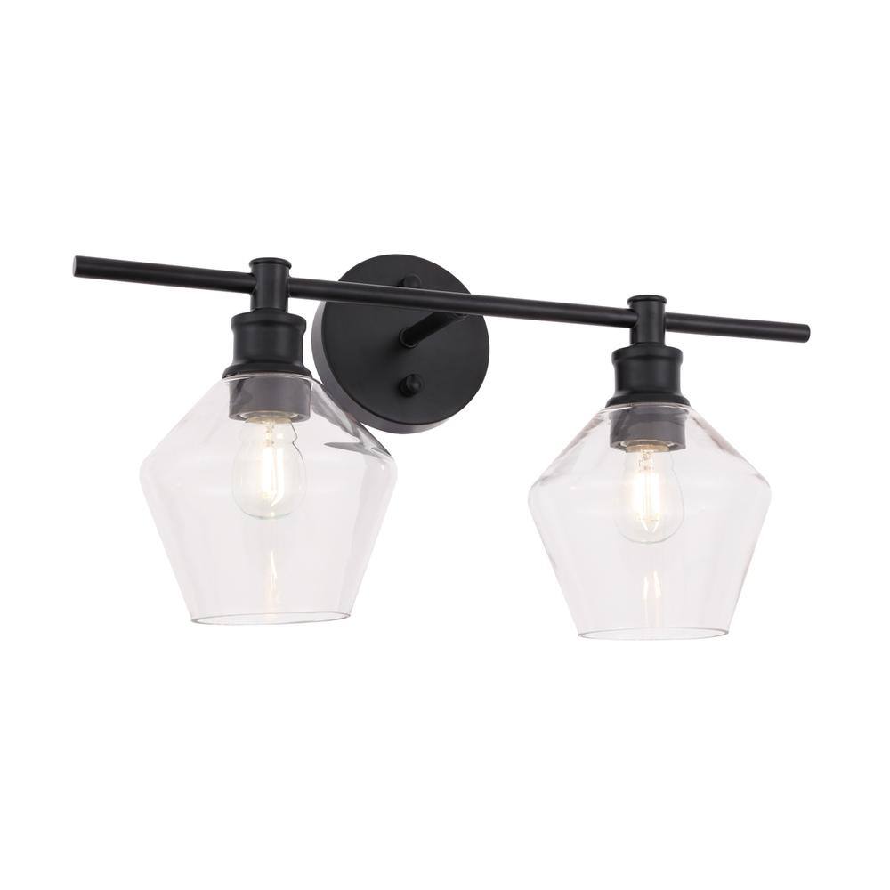Angle. Living District - Gene 2 light Black and Clear glass Wall sconce - Black And Clear Glass.