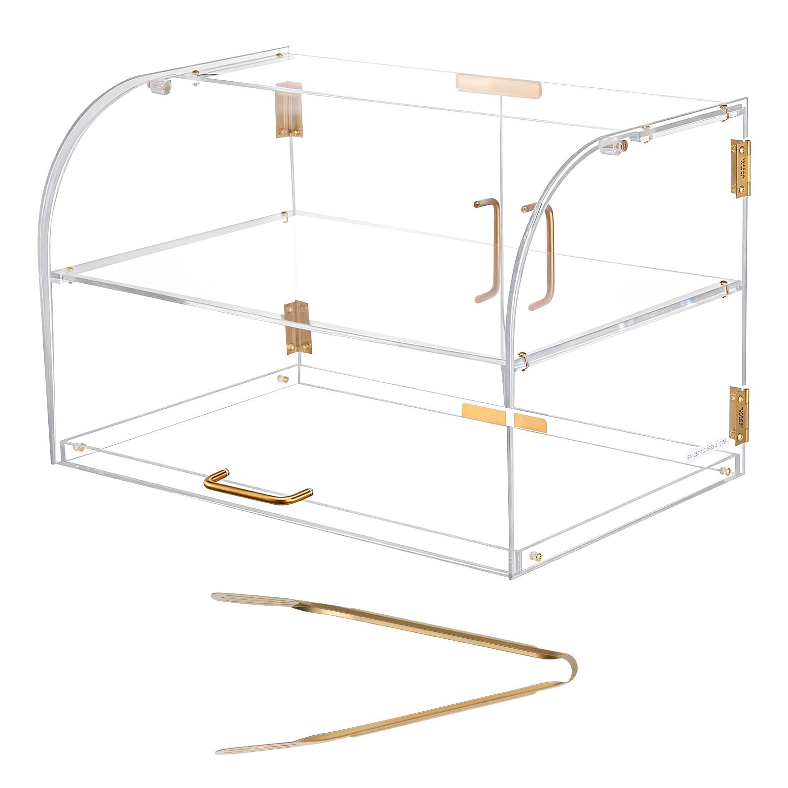 Alt View 5. VEVOR - Bakery Display Case, 2-Tier Commercial Countertop Pastry Display Case, Clear Acrylic Bread Box for Kitchen - Gold.